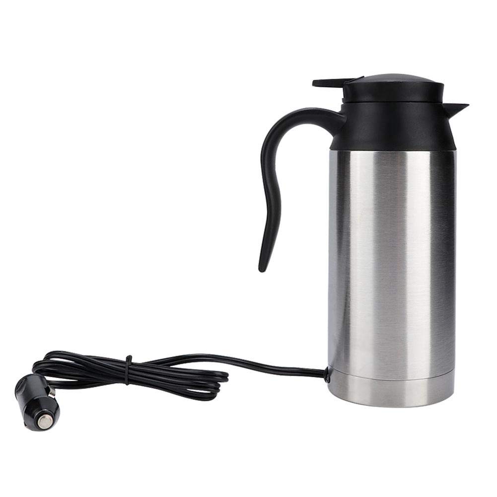 24V Electric Travel Kettle - 750ml Stainless Steel Car Heating Mug for Coffee & Tea | Perfect for Road Trips, Camping & Office Commutes