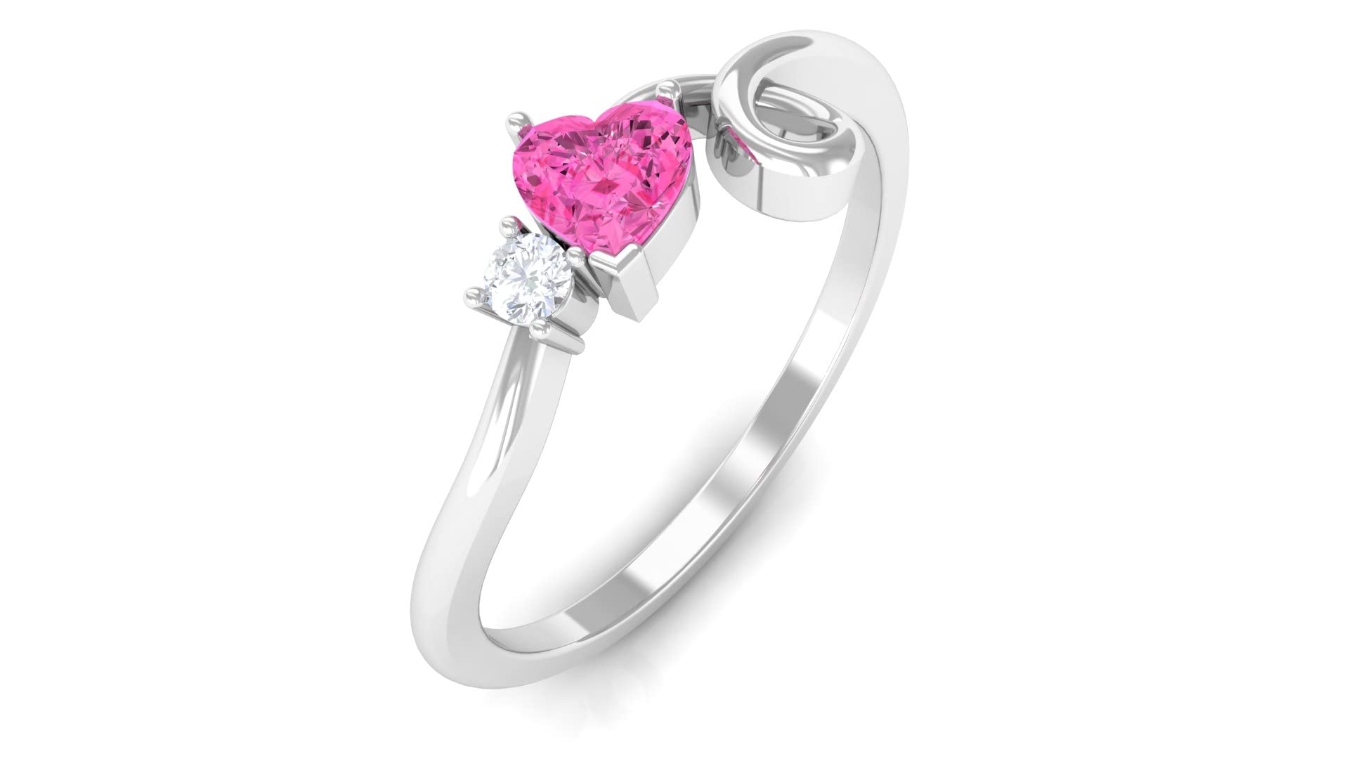 Pink Sapphire Promise Ring with Diamond - 14K Solid Gold Heart Shaped Engagement Ring for Women - Perfect for Valentine's Day, Anniversary & Romantic Gifts