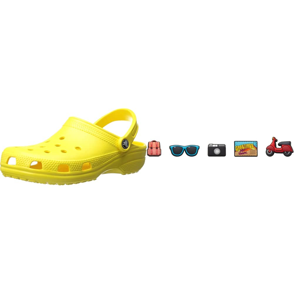 Crocs Classic Clogs for Men & Women with 5-Pack Jibbitz Charms - Comfortable Slip-On Shoes for Travel, Work & Outdoor Activities