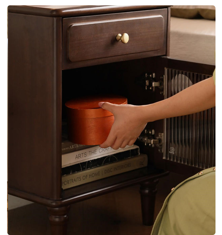 Solid Wood Poplar Nightstand - American Retro Style Bedside Table for Bedroom, Living Room & Guest Room