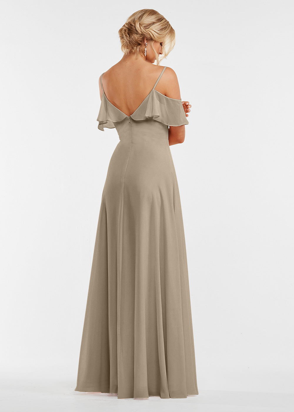 Elegant Off Shoulder Ruffled Chiffon Bridesmaid Dress - A-Line Flowy Design for Weddings, Parties & Special Occasions