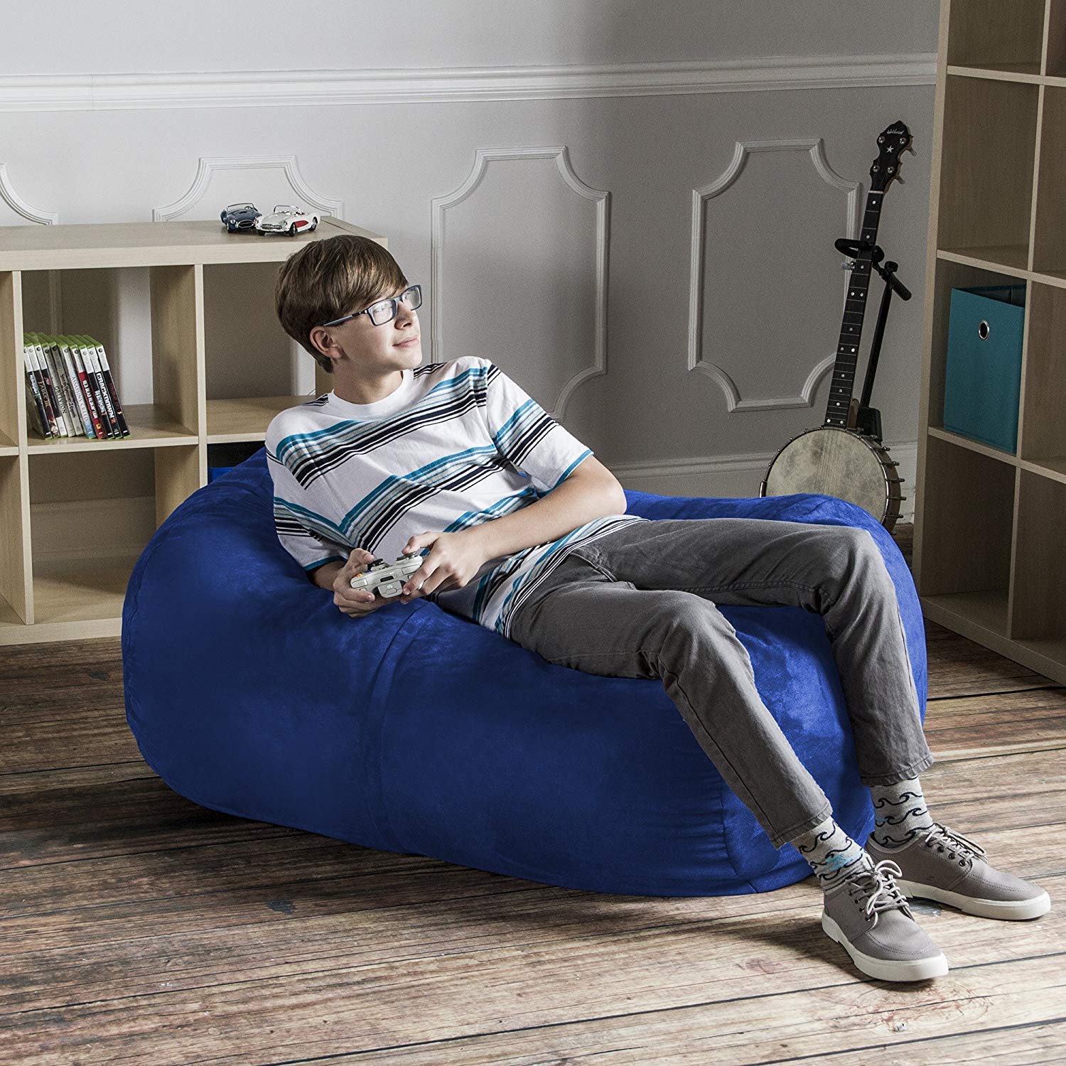 Jaxx Sofa Saxx Bean Bag Lounger - 4-Foot Oversized Comfortable Chair for Adults & Teens, Soft Blueberry Fabric - Perfect for Living Room, Game Room, Dorm & Relaxation