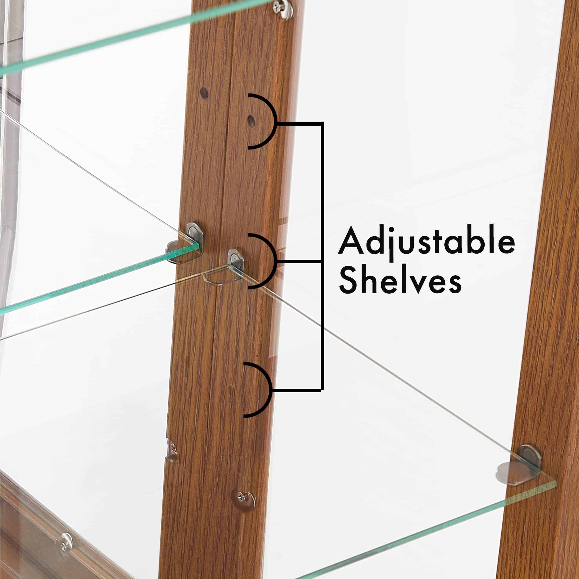 Tuscan Style Wall Mounted Curio Display Cabinet with Adjustable Shelves & Mirrored Back - 3 Tier Oak Wood Storage Cabinet with Tempered Glass Doors (E26 Light Bulb Not Included) - Perfect for Living Room Decor, Dining Room Display & Bedroom Storage