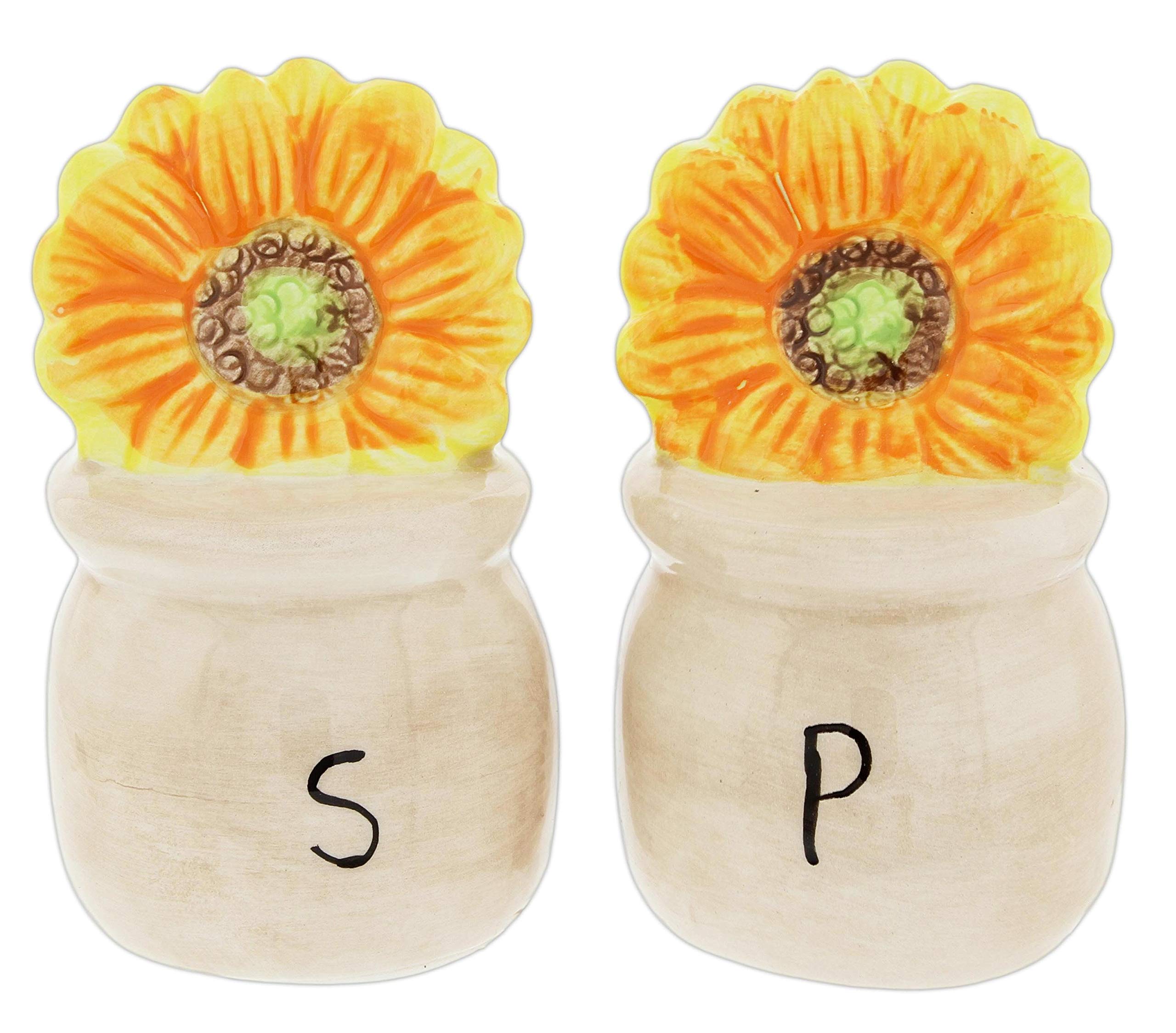 Ceramic Sunflower Salt and Pepper Shakers - Cute Floral Kitchen Decor for Dining Table, Picnics, and Gift Giving