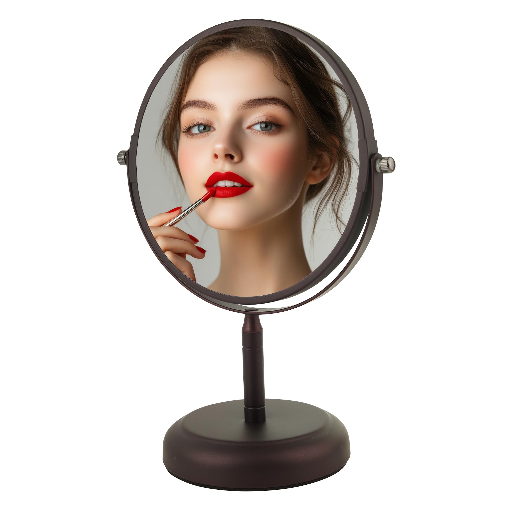 OVENTE 7-Inch Double-Sided Vanity Mirror with 1X/5X Magnification - 360° Swivel Stand, Antique Bronze Finish - Perfect for Makeup Application, Grooming & Skincare in Bedroom, Bathroom or Office Desk