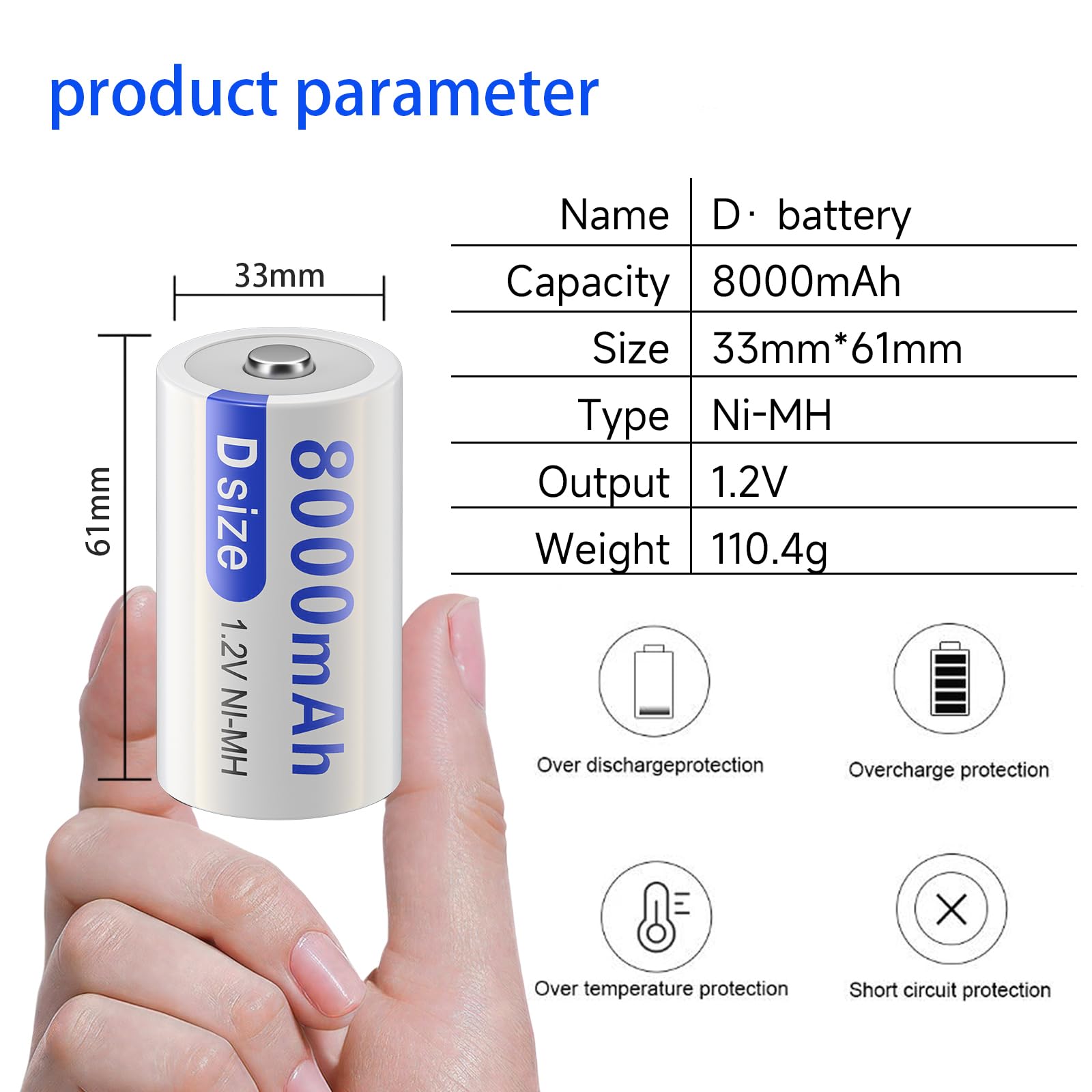 6 Pack Rechargeable D Size Batteries - 1.2V 8000mAh NiMH D Cell Low Self Discharge Long Lasting Batteries for Flashlights, Toys, Radios & Emergency Power Supply