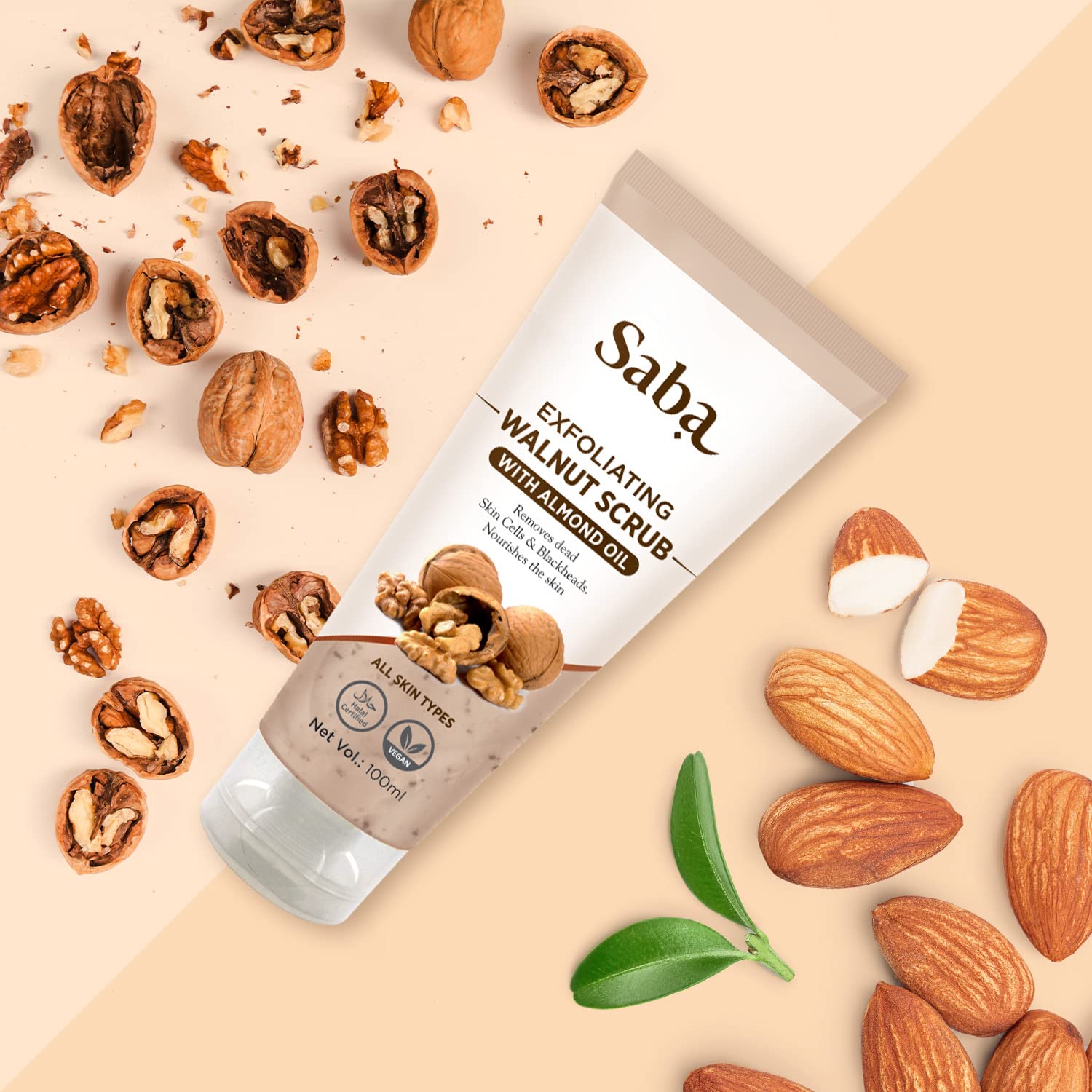 **Saba Exfoliating Walnut Scrub, Daily Moisturizing & Anti-Acne Neem Face Wash Combo – 3-Pack (100ml Each) for All Skin Types – Deep Cleansing, Hydration & Acne Control – Perfect for Daily Skincare Routine**
