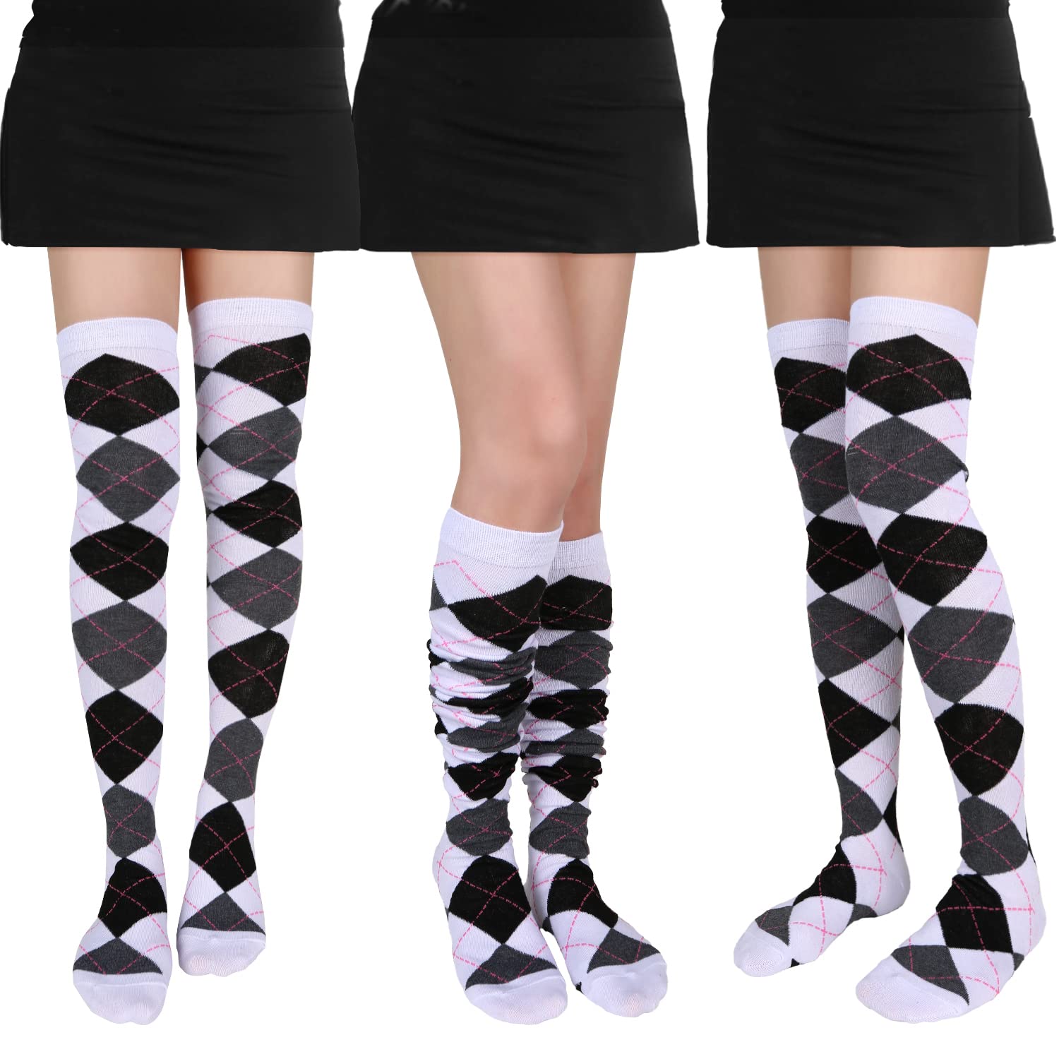 Benefeet Women's Thigh High Argyle Socks - Fun Striped Over Knee Stockings for Party & Cosplay