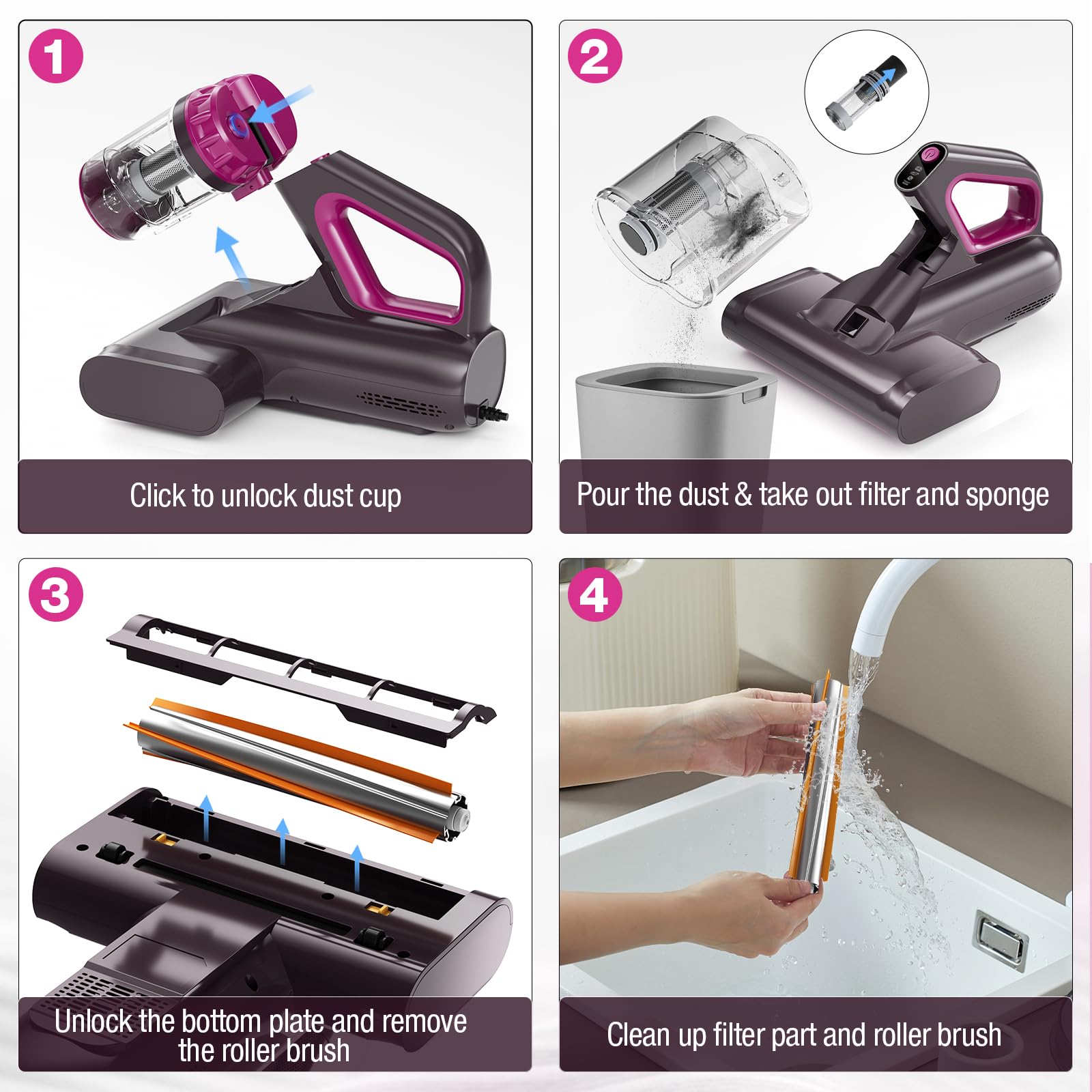 17KPa 650W Mattress Vacuum Cleaner with 273nm UV-C Light & 145°F Ultrasonic Heating - 80,000 RPM Brushroll, Wide Suction for Pillows, Cribs, Sofa (Black, Corded) - Perfect for Allergy Relief & Deep Cleaning Beds, Furniture & Baby Items