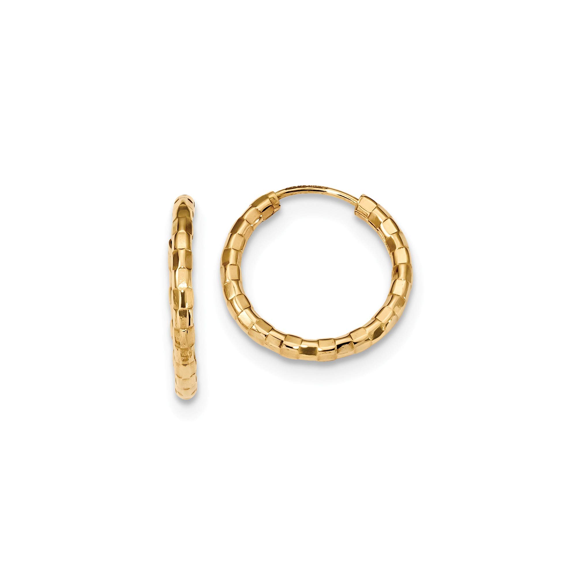 14K Yellow Gold Polished Faceted 2.5mm Hoop Earrings for Women - Elegant Everyday Jewelry for Work, Date Night & Special Occasions