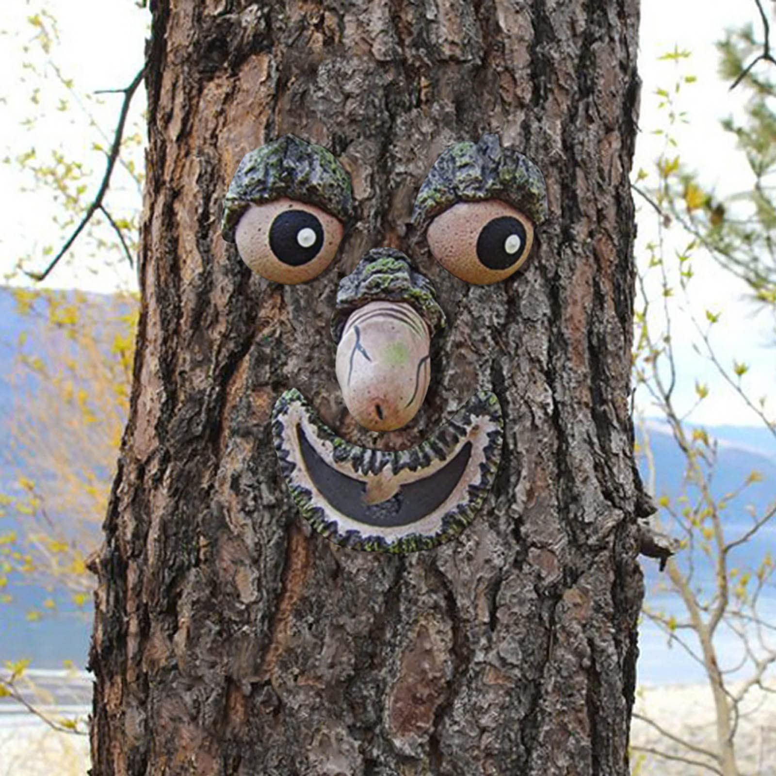 Vintage Tree Face Decor Outdoor - Handcrafted Tree Hugger Sculpture for Garden, Yard Art - Halloween & Easter Tree Bark Ghost Face Props - Perfect for Halloween Decorations, Easter Yard Art, and Garden Sculptures