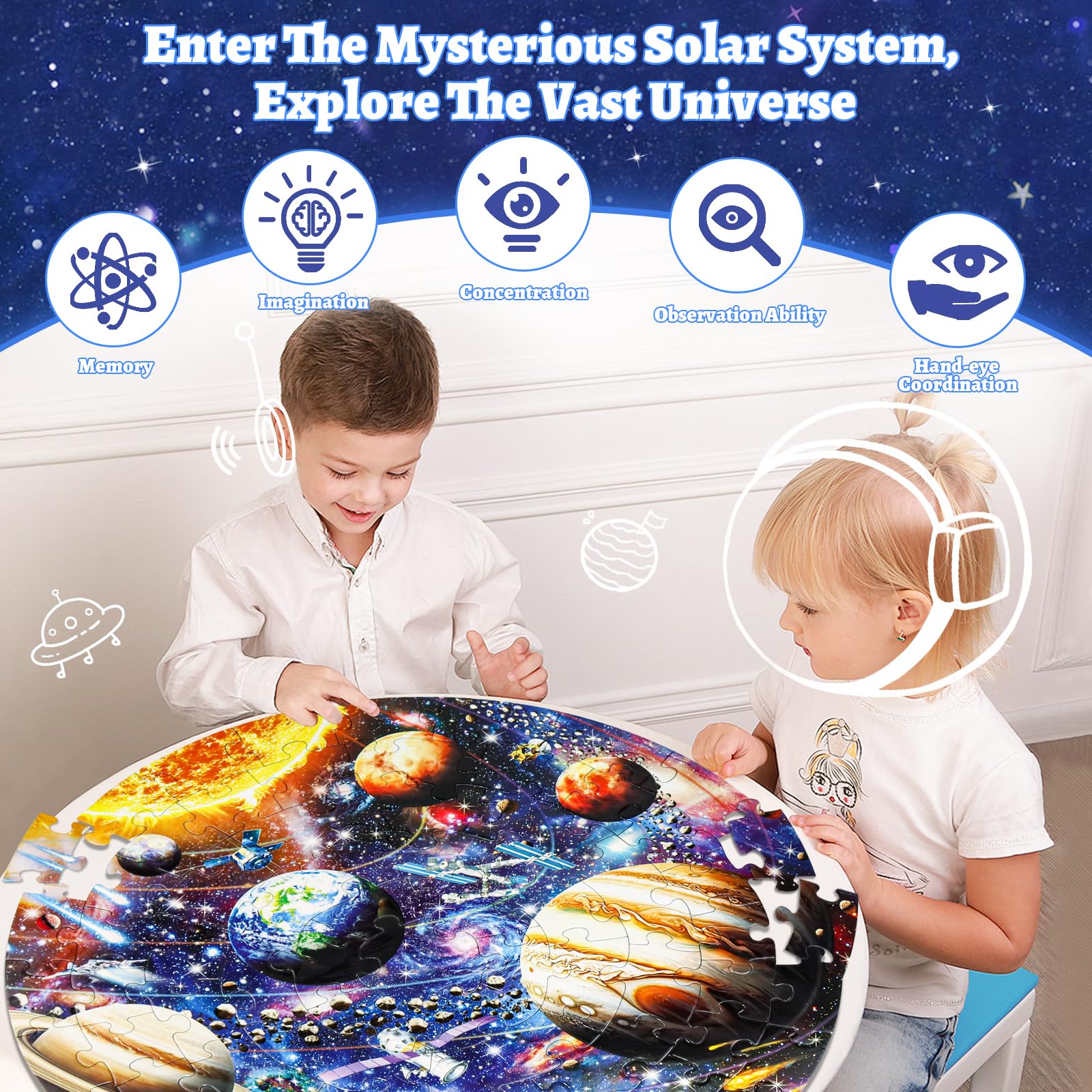 Glow in The Dark Solar System Puzzle for Kids Ages 4-10 - 70 Piece Space Planet Floor Puzzle - Educational STEM Toy Gift for Boys & Girls - Perfect for Bedroom Decor & Astronomy Learning Activities