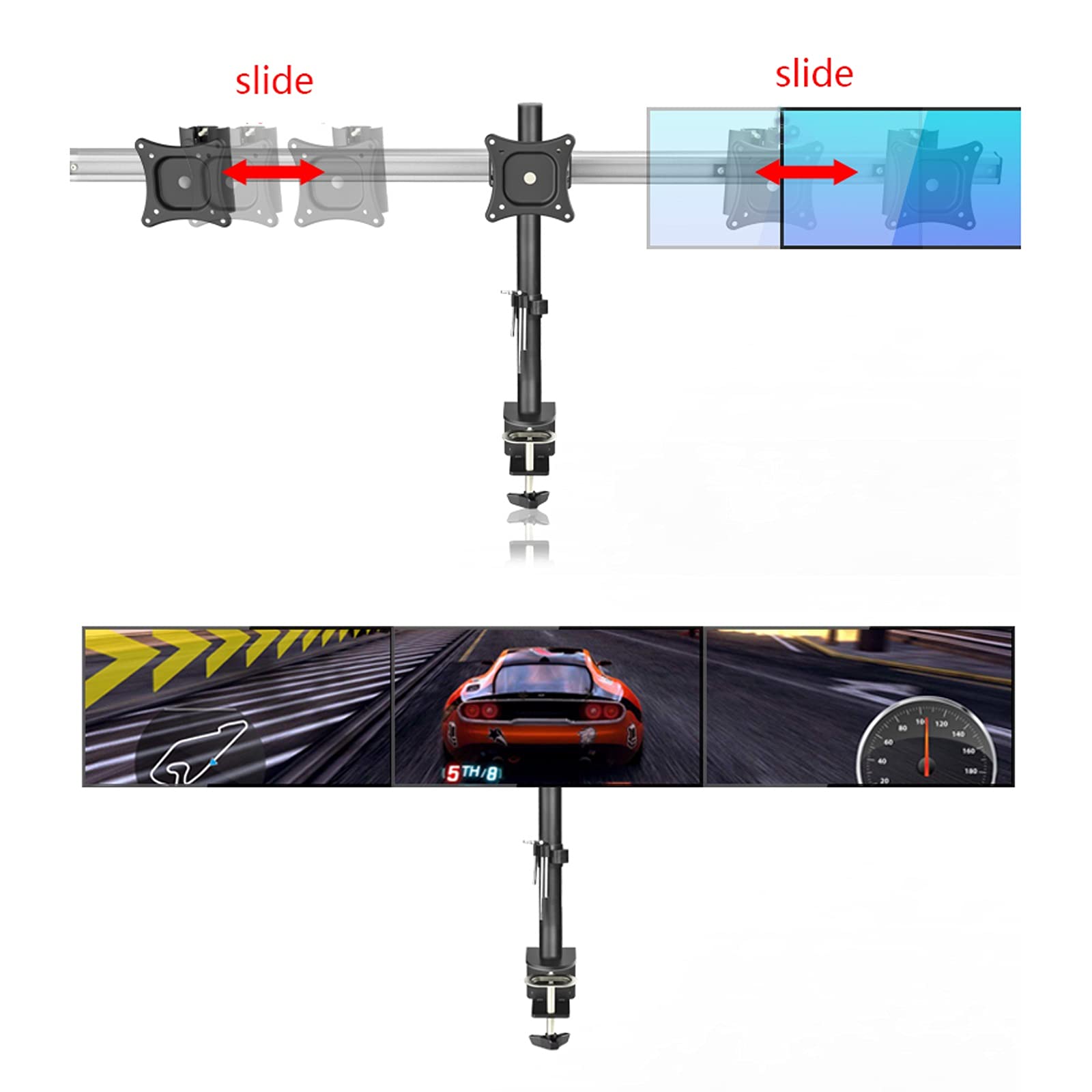 Triple Monitor Stand for 15-27 Inch Screens - Heavy Duty Aluminum Alloy Adjustable Desk Mount with 75/100mm VESA Bracket, Supports Up to 22lbs - Perfect for Home Office, Gaming Setup & Workstation Ergonomics (Size A)