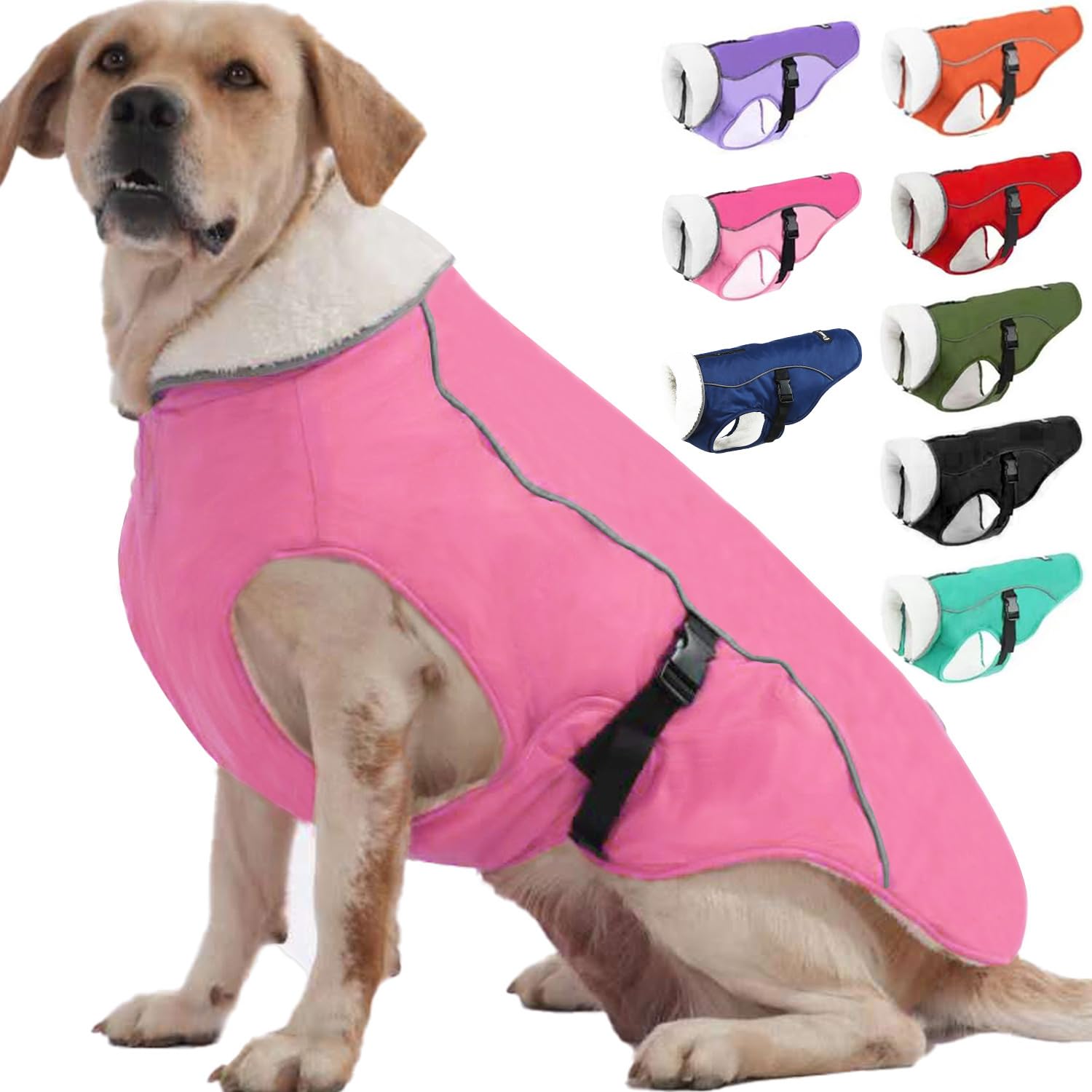 EMUST Waterproof Winter Dog Coat - Adjustable Small/Medium/Large Dog Jacket for Cold Weather, Pink Size L | Warm Snow Protection for Small Dogs Outdoor Walking & Winter Adventures
