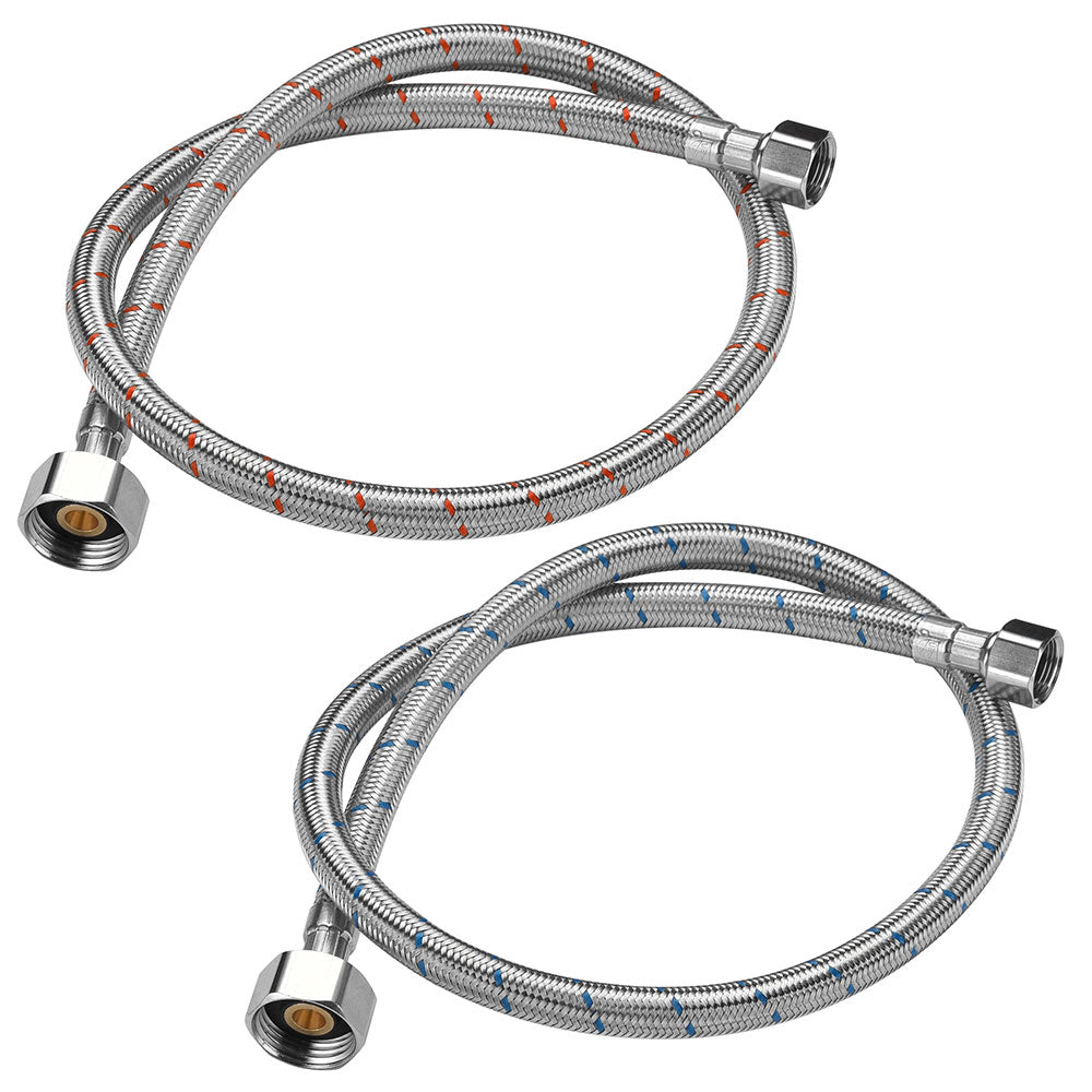Aquaterior 28 Faucet Connector Hose - 3/8 in. Compression x 1/2 in. FIP - Stainless Steel Braided Water Supply Line for Kitchen Sink, Bathroom Faucet & Ice Maker Installation
