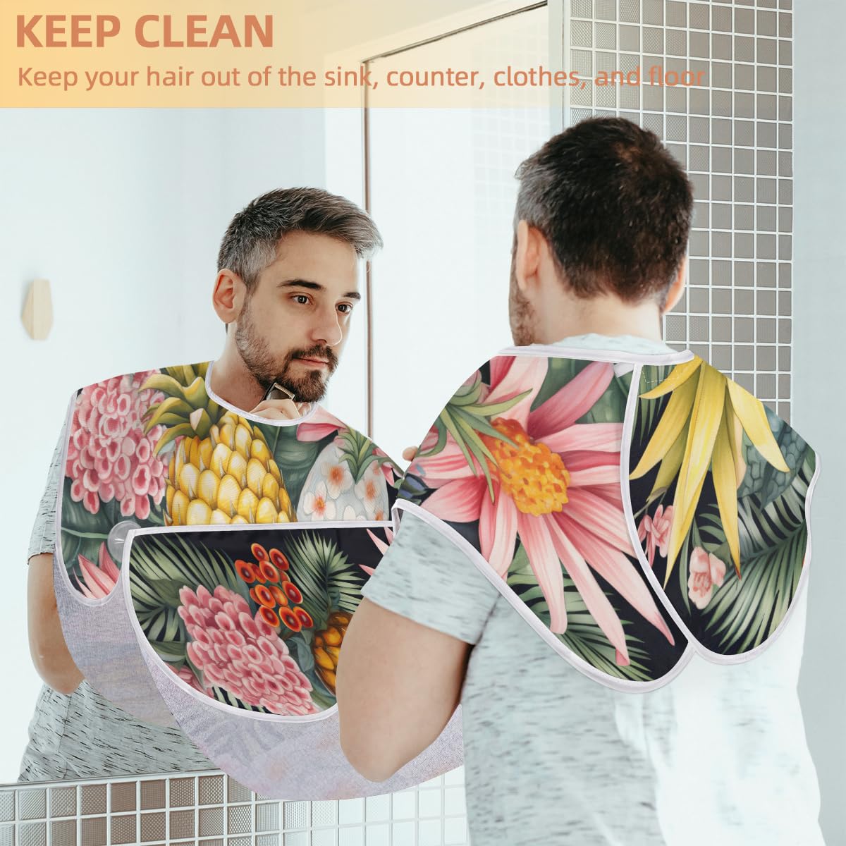 Men's Summer Pineapple Flowers Beard Shaving Bib - Waterproof Hair Dye Apron for Barbers & Stylists - Sink Hair Catcher for Beard Trimming & Lineup - Perfect Gift for Grooming & Salon Use
