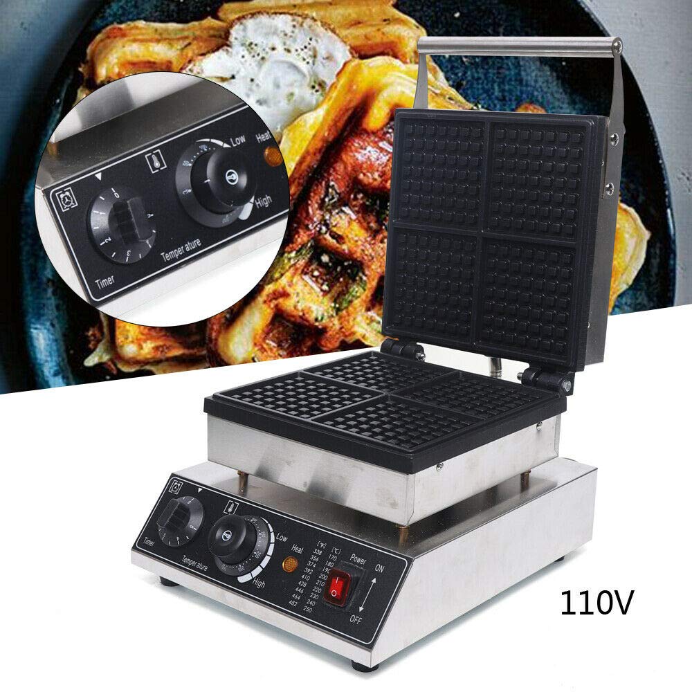 Commercial Electric Waffle Maker Machine - 4PCS Nonstick Plates for Crispy Waffles, Paninis & Hash Browns - 2000W Stainless Steel Hot Dog & Sausage Maker - 110V Household Waffle Cone Baker (Perfect for Breakfast, Cafes, Restaurants & Food Trucks)