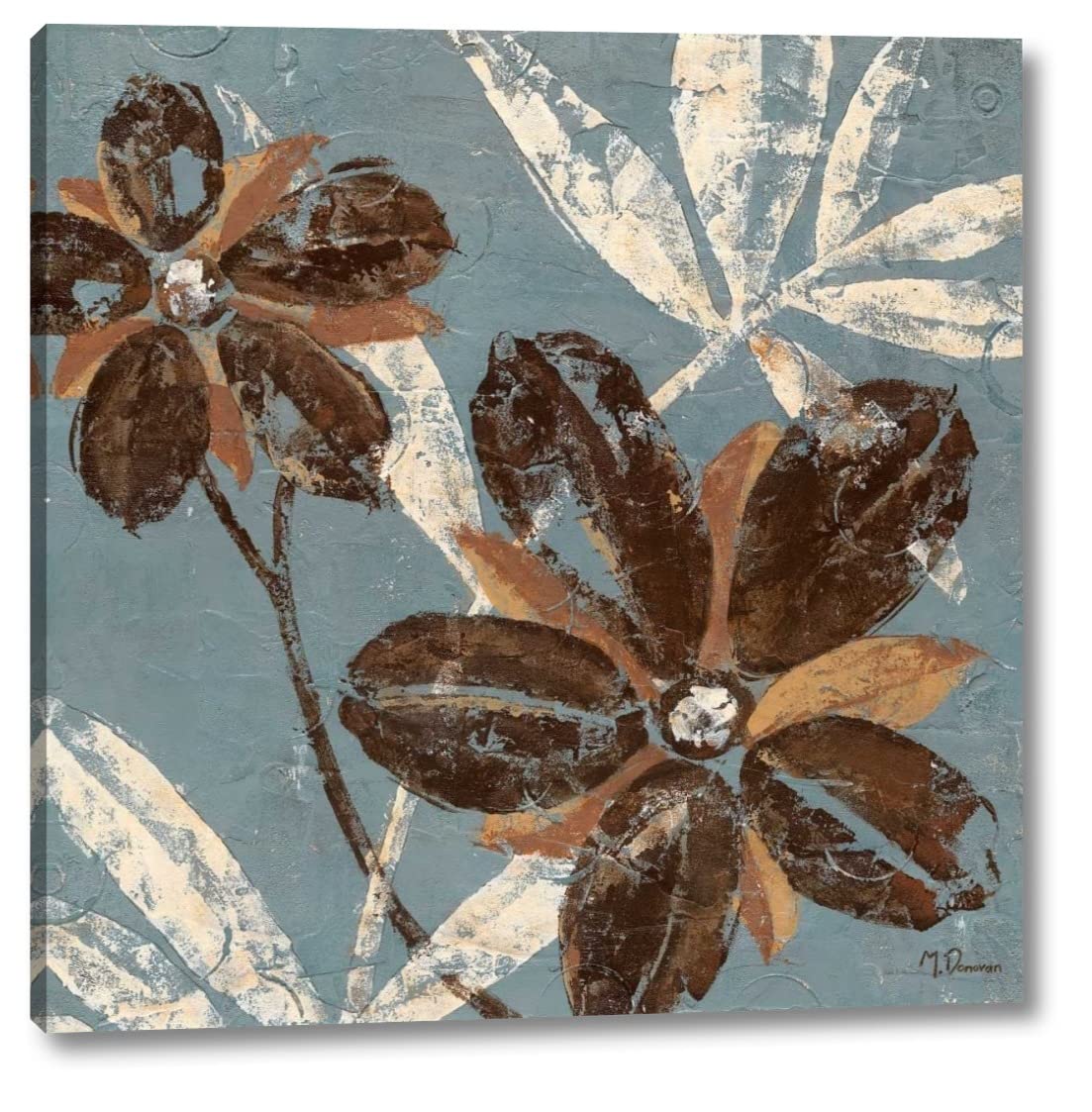 Maria Donovan Flowers on Denim III - 24x24 Inch Canvas Art Print Gallery Wrapped - Modern Wall Decor for Living Room, Bedroom & Office - Ready to Hang