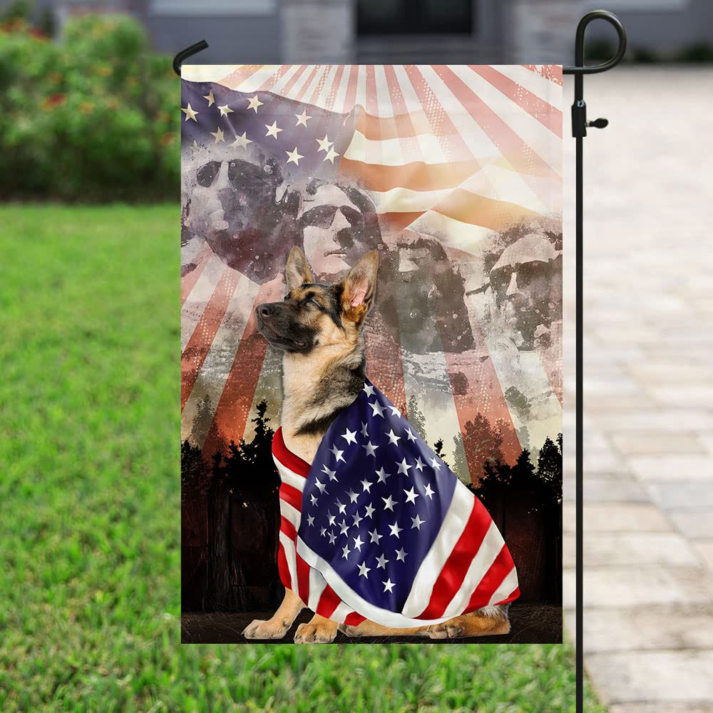 American Flag with German Shepherd & Mount Rushmore - Patriotic Outdoor Yard Decoration for Home, Garden, and Backyard | Perfect for 4th of July, Memorial Day, and Veterans Day Celebrations
