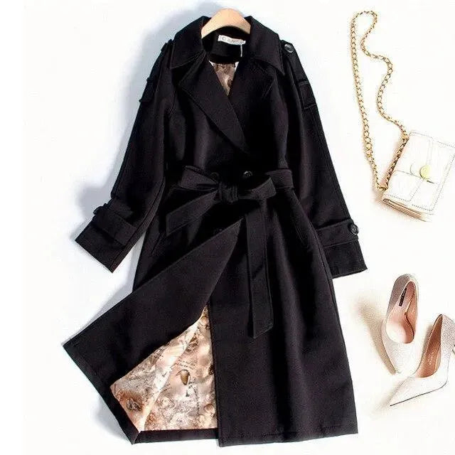 Stylish St. Tropez Trench Coat for Women - Classic Waterproof Long Coat with Belt - Perfect for Fall, Winter & Office Wear