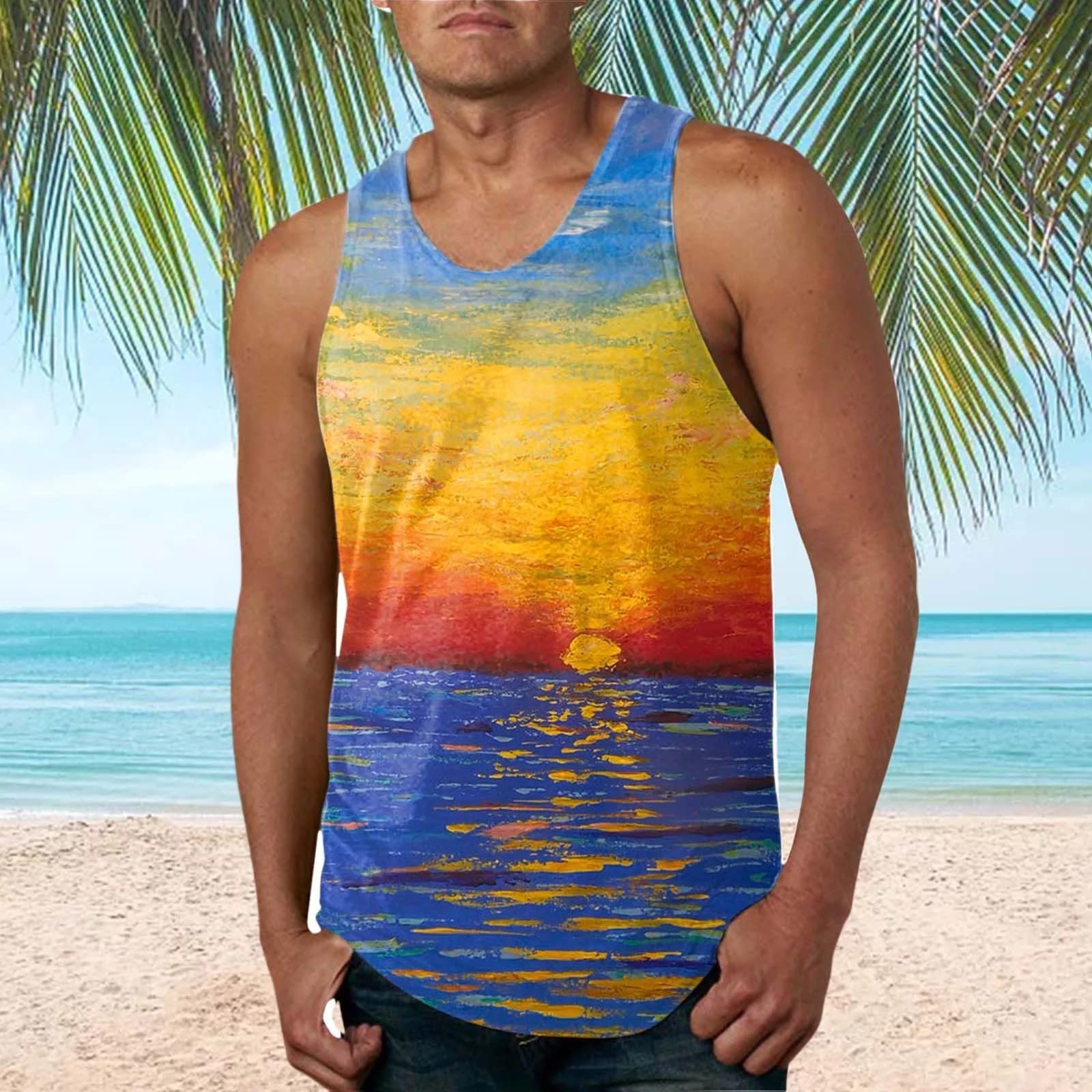 LHGBGBLN 3D Printed Seascape Vest - Stretchable Sports Shirt for Men & Women - Breathable Fitness Top for Gym, Running & Outdoor Activities
