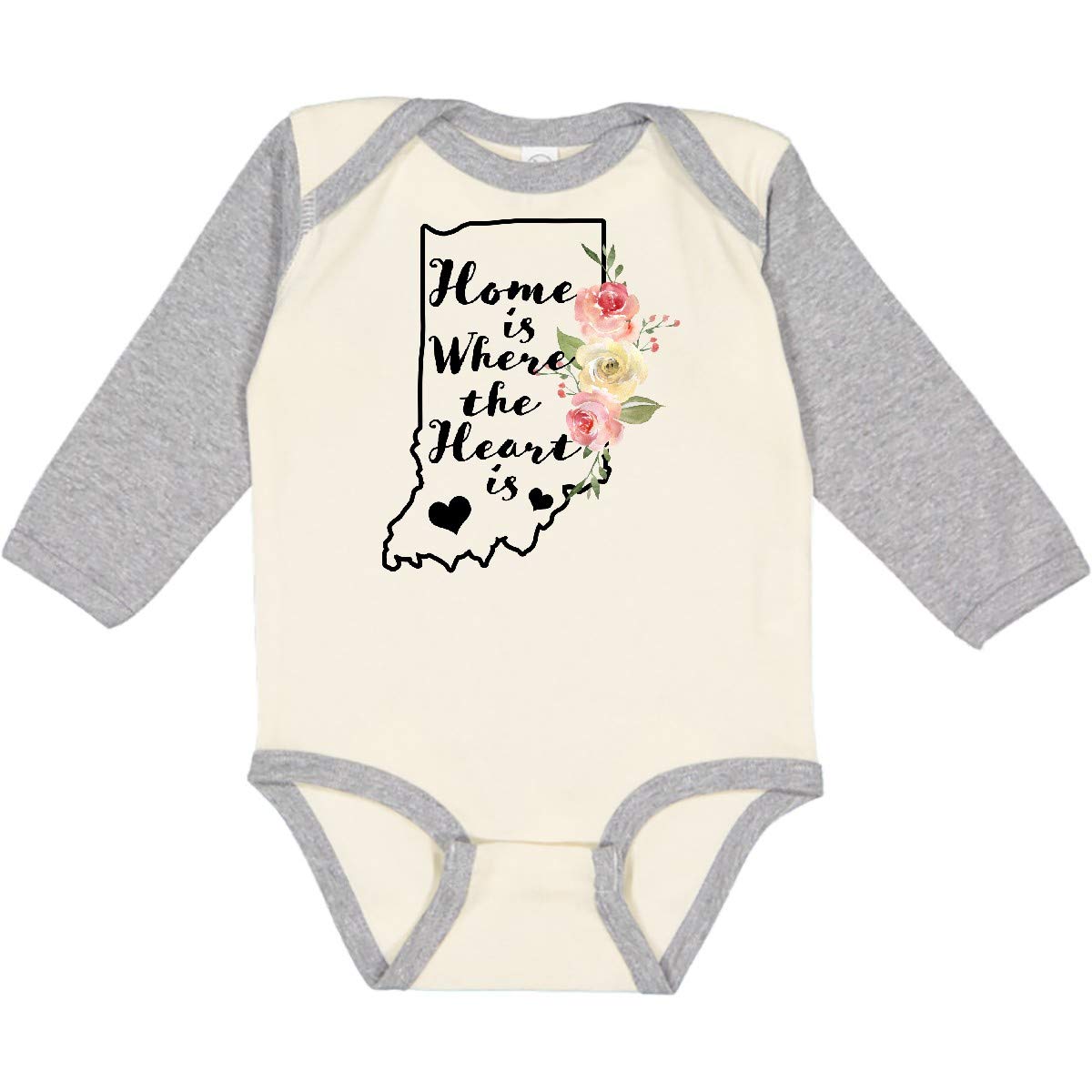 Inktastic Indiana Home is Where The Heart is Watercolor Print Long Sleeve Baby Bodysuit - Perfect for Family Photos, Holidays & Heartwarming Gifts