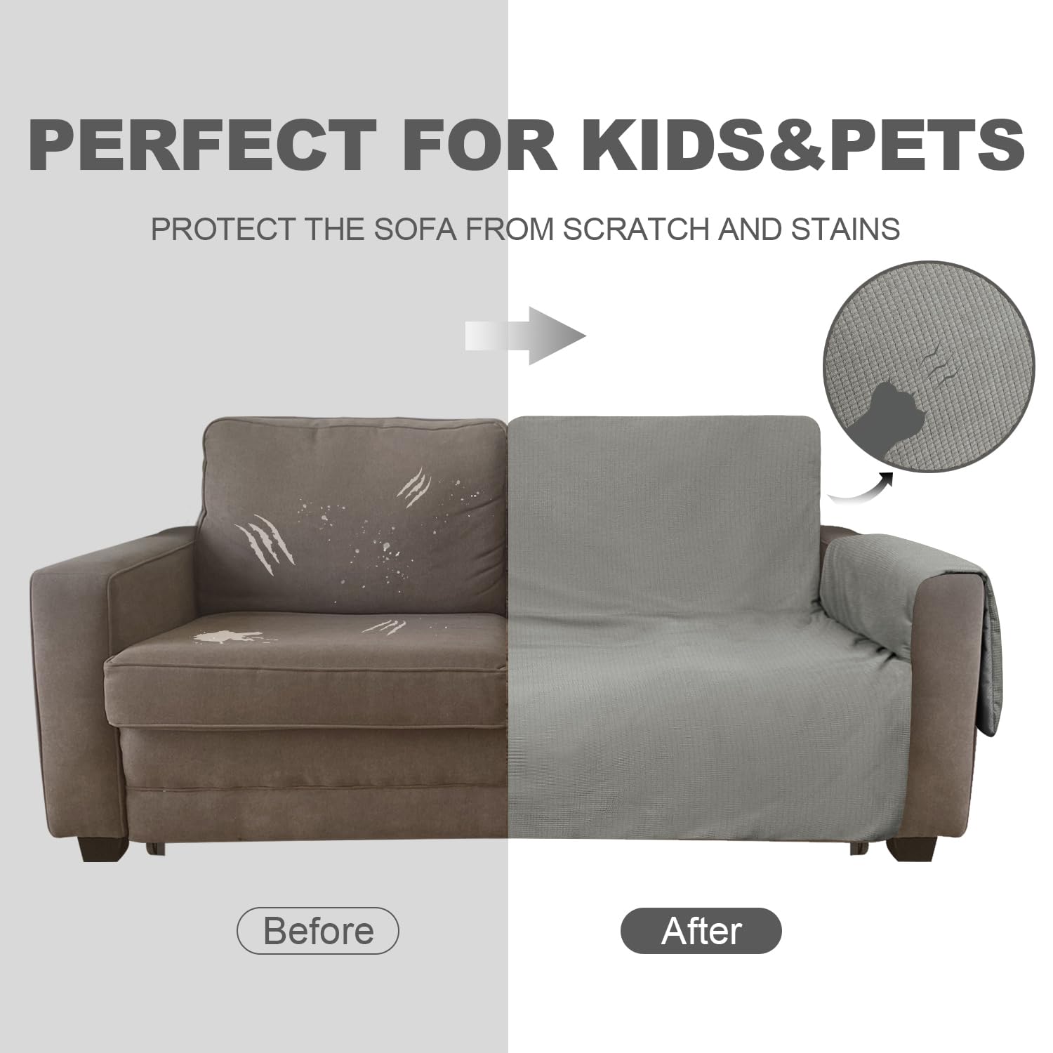 Waterproof Washable Sofa Slipcover - Non-Slip Elastic Furniture Protector for Couches, Pets & Kids (Oversized, Light Grey Waffle) - Perfect for Pet Owners, Families & Living Room Protection