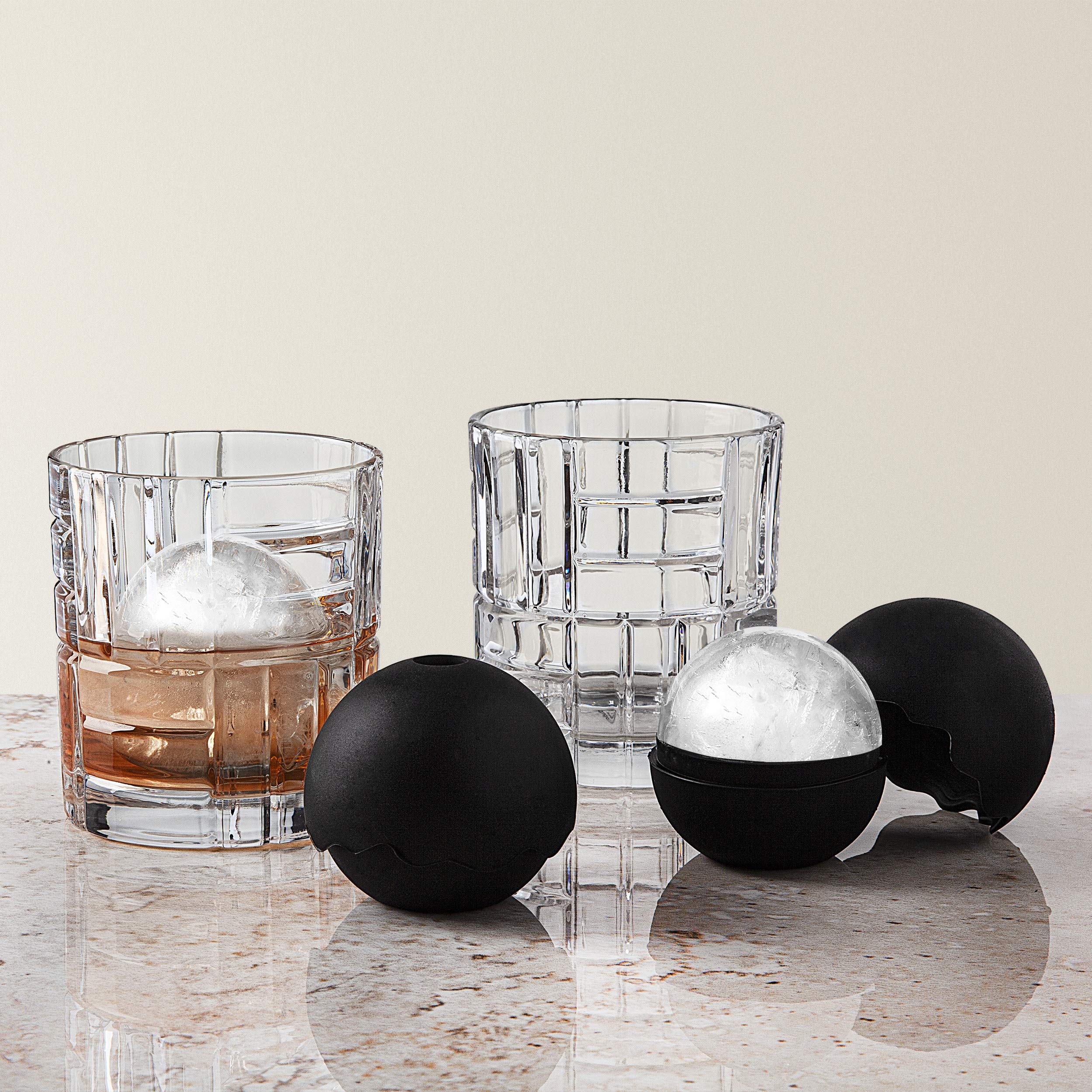 Premium Whiskey Glasses Set - 2 Old Fashioned Cocktail Glasses with 2 Stainless Steel Whisky Ice Ball Molds for Bourbon, Scotch & Whiskey Lovers - Perfect for Home Bar, Gifts & Entertaining