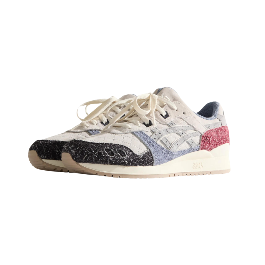 ASICS Gel Lyte III Remastered Running Shoes - Kith Seoul Edition in Off White, Black, Chambray & Red | Stylish Sneakers for Men's Casual Wear, Jogging & Street Fashion