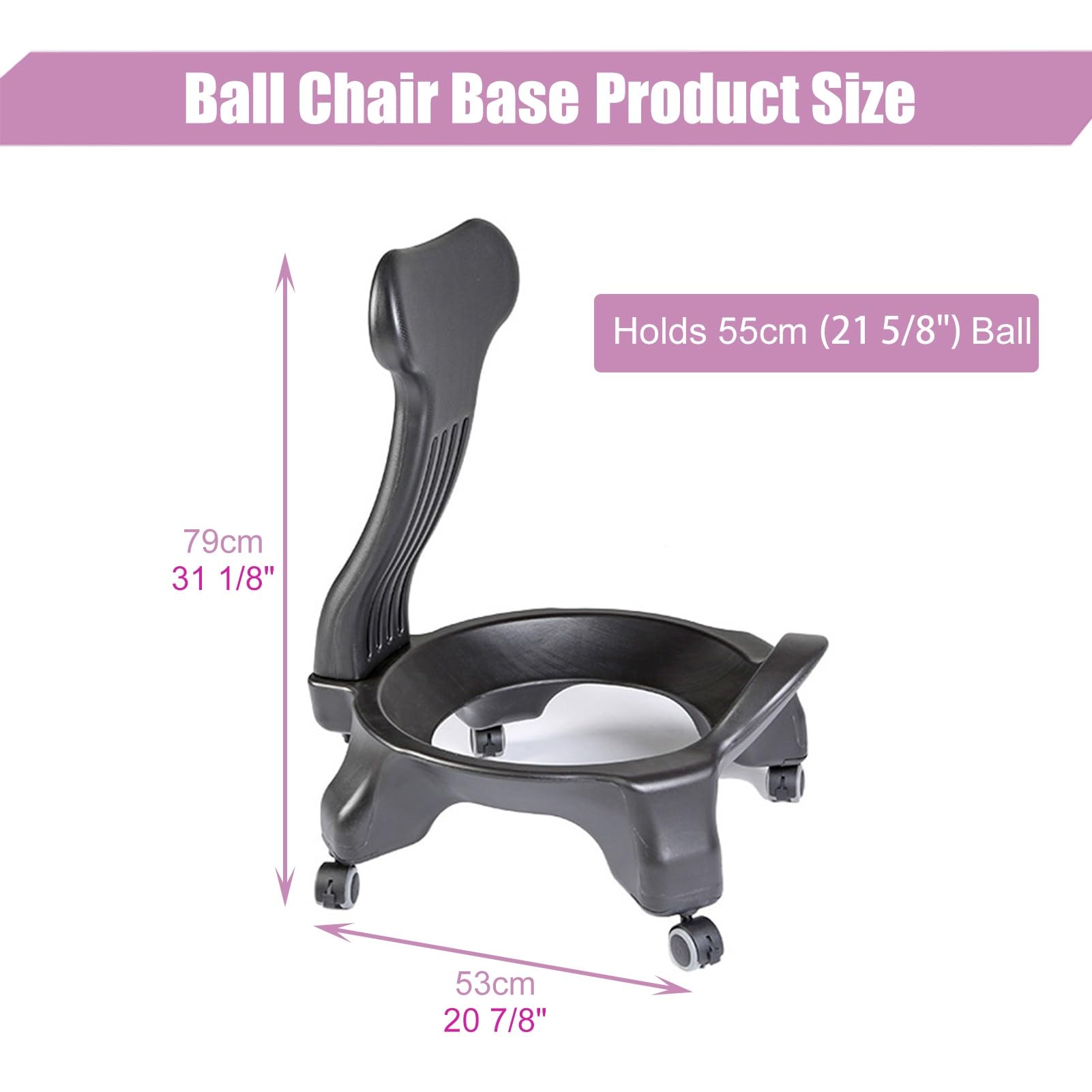 Stability Ball Chair Base Only Without Ball - Ergonomic Yoga Ball Chair Frame with Wheels & Back Support for Home Office, Workout, and Posture Correction