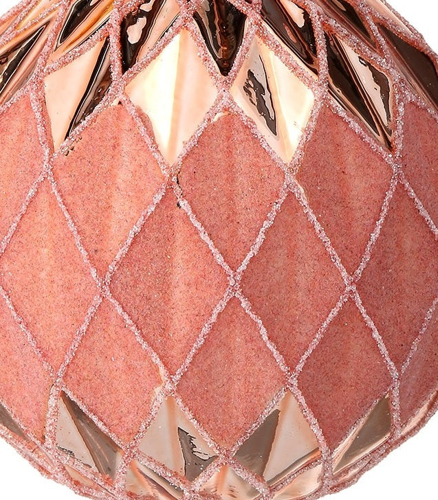 4 Pack Blush Pink Velvet Quilted Diamond Glass Christmas Tree Ornaments - Elegant Holiday Decor for Xmas Tree, Home, Party & Wedding Decorations