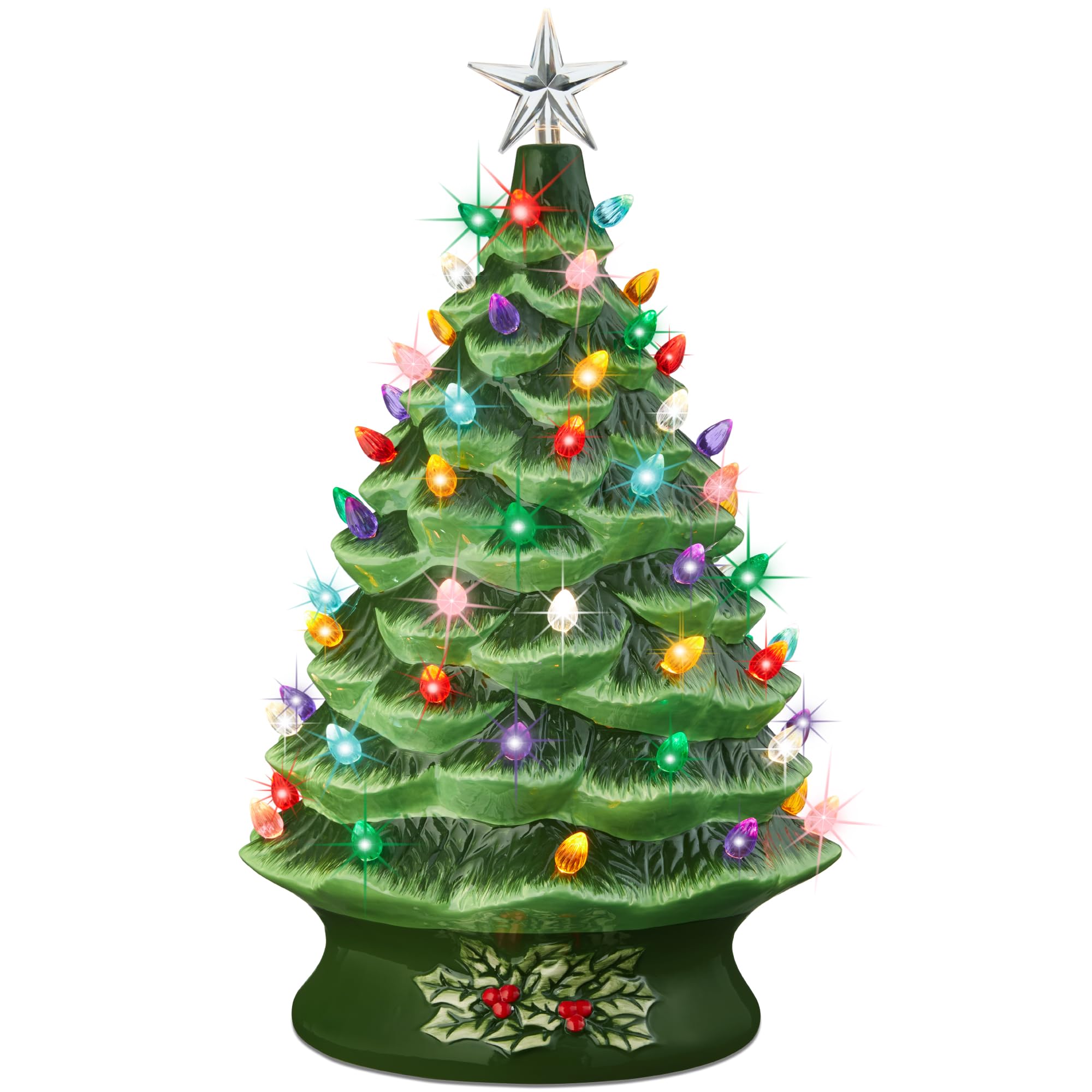 Best Choice Products 24-Inch Extra Large Ceramic Christmas Tree with 74 Multicolor LED Lights - Hand-Painted Pre-Lit Tabletop Holiday Decor for Indoor Home, Office, and Party Decoration