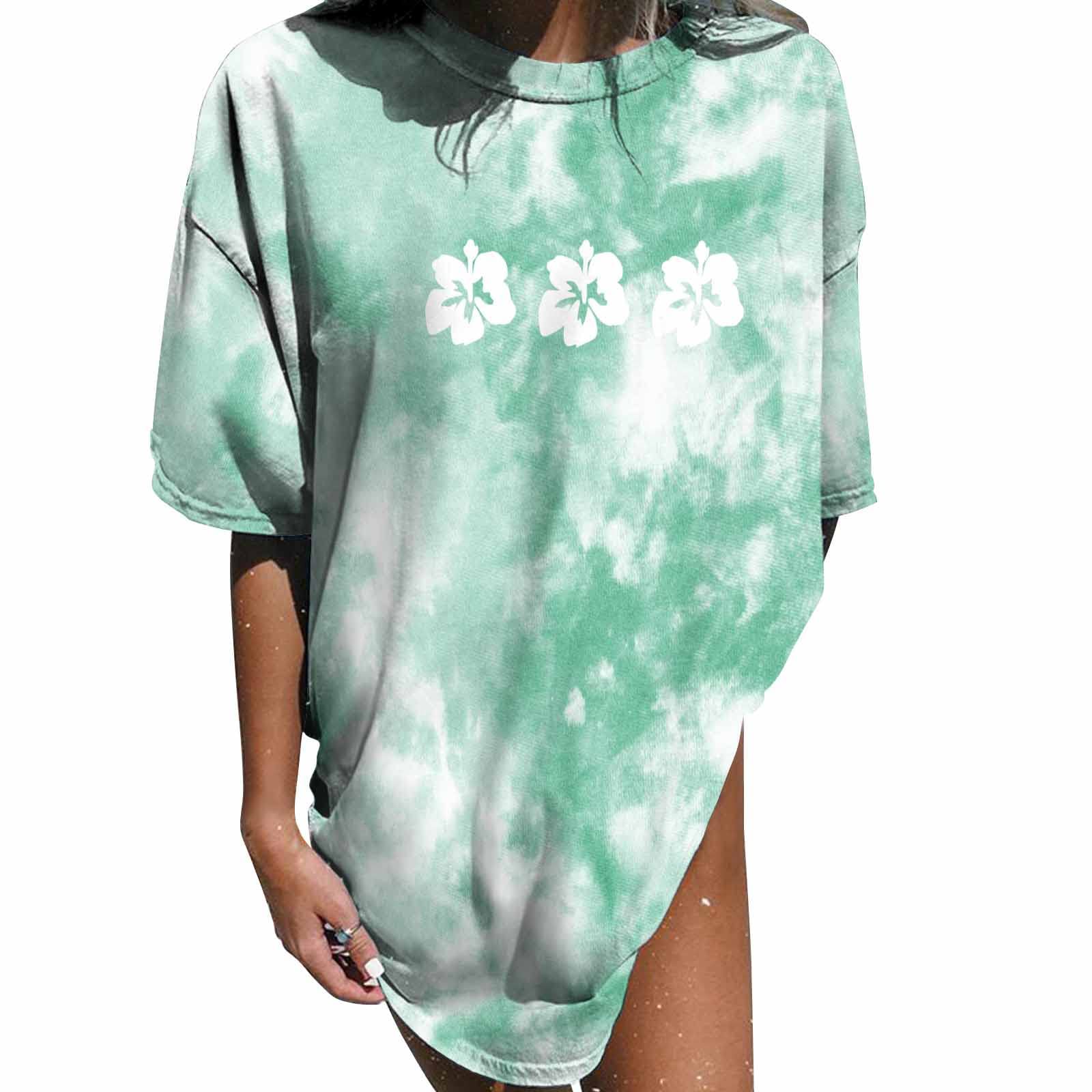 Women's Summer Casual Cute Gradient Short Sleeve T-Shirts - Loose Fit Sexy Round Neck Blouses for Going Out, Beach, Date Night & Vacation