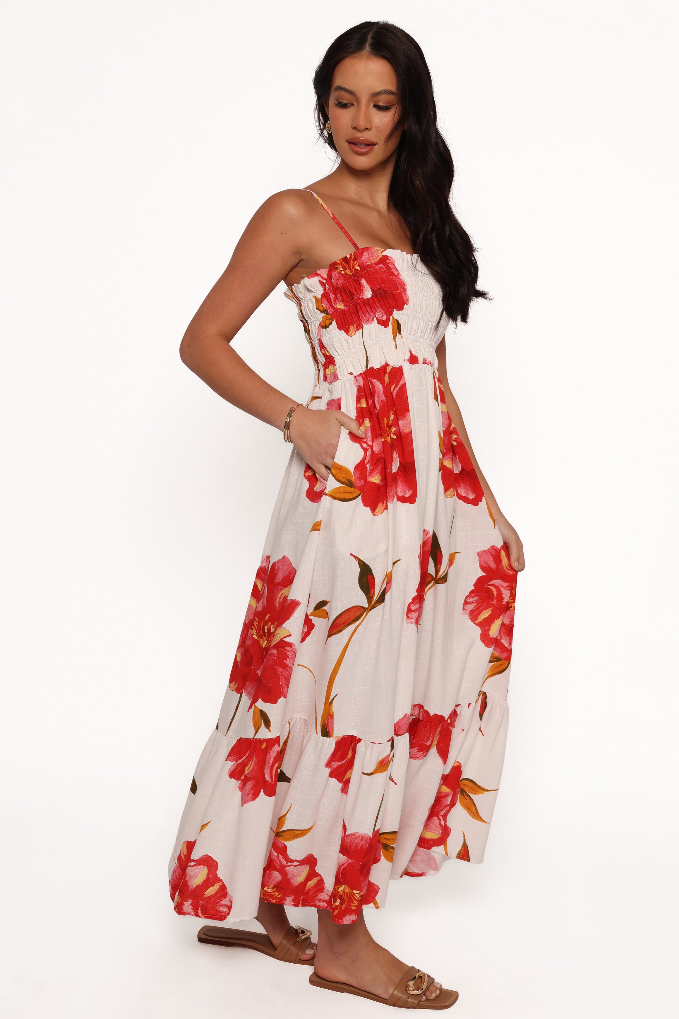 Bridger Maxi Dress - Flowy Long Summer Dress with Scarlet Rose Print | Perfect for Beach, Vacation & Casual Outings
