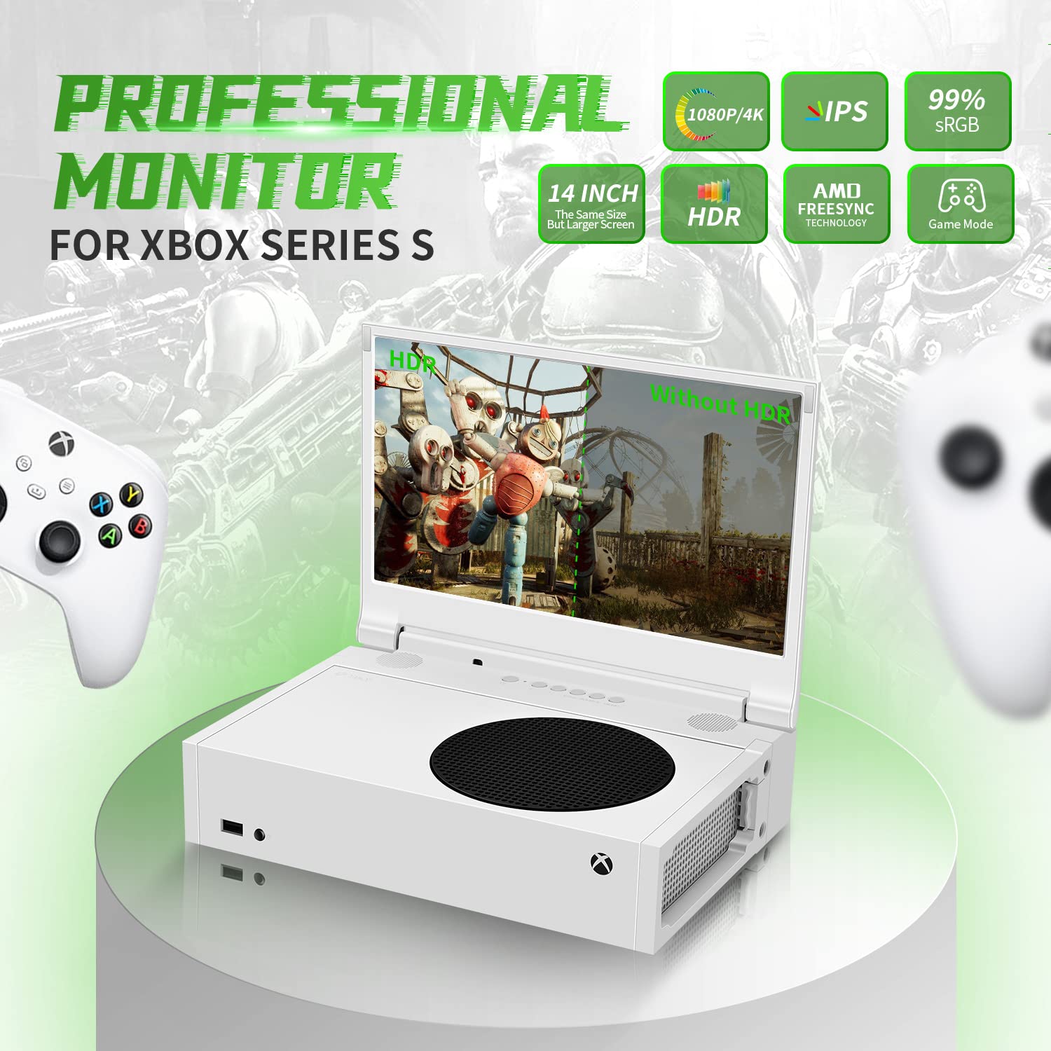 G-STORY 14'' 4K Portable Gaming Monitor for Xbox Series S - IPS Screen, HDR, FreeSync, Dual HDMI, Travel-Friendly Design - Perfect for Gaming, Work, and Entertainment On The Go (14inch&4K)