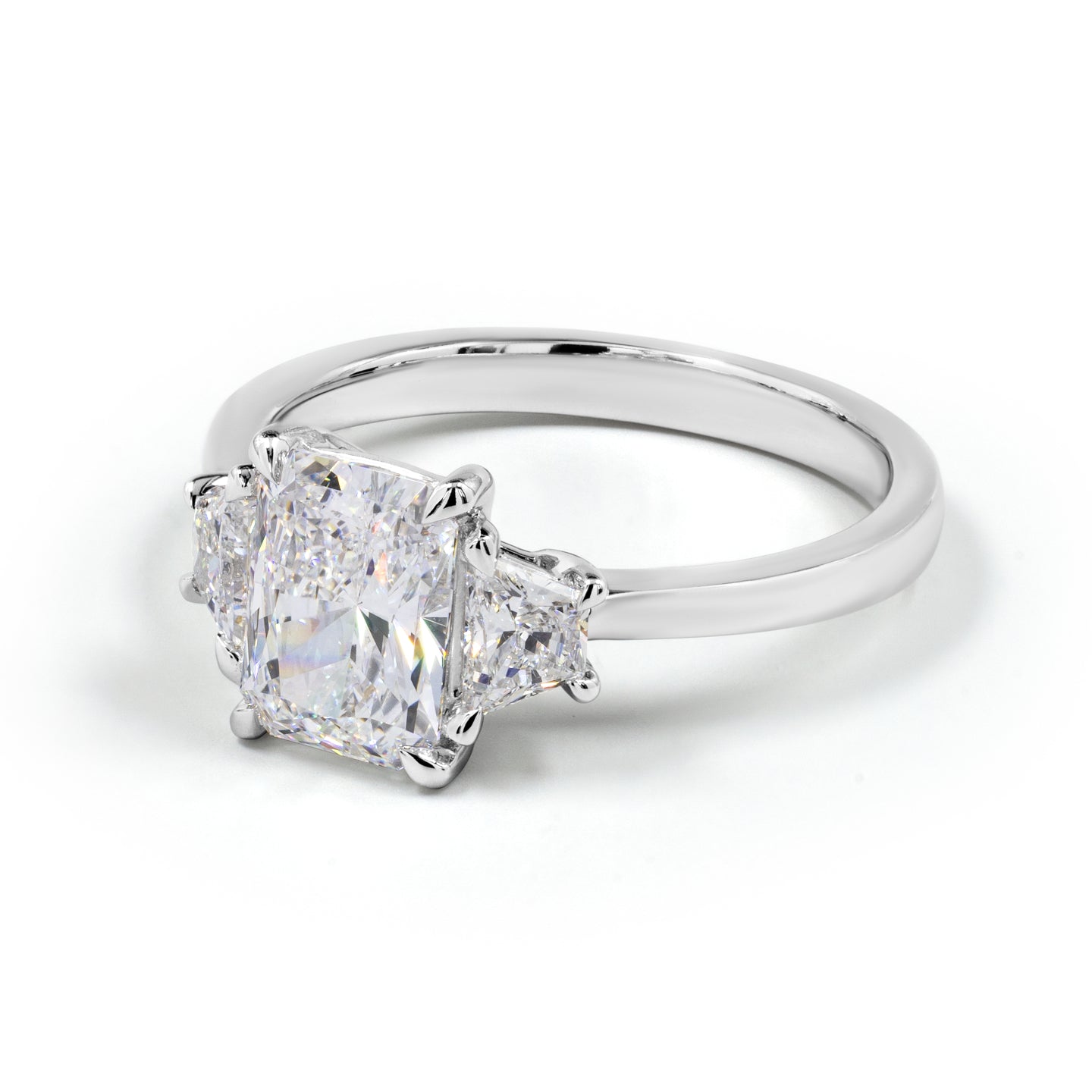 2.19 Carat Lab Grown Radiant Cut D Color VS1 Clarity Diamond Platinum Three-Stone Engagement Ring for Women - Perfect for Proposals, Anniversaries & Special Occasions