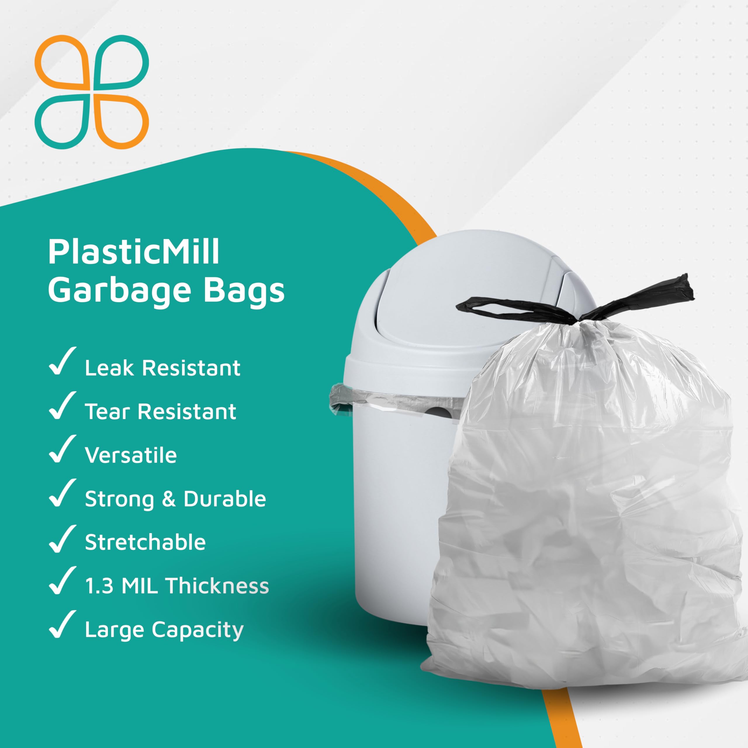 Premium Clear Drawstring Trash Bags - 33 Gallon Tall Kitchen Garbage Bags (100 Count, 0.9 Mil, 33