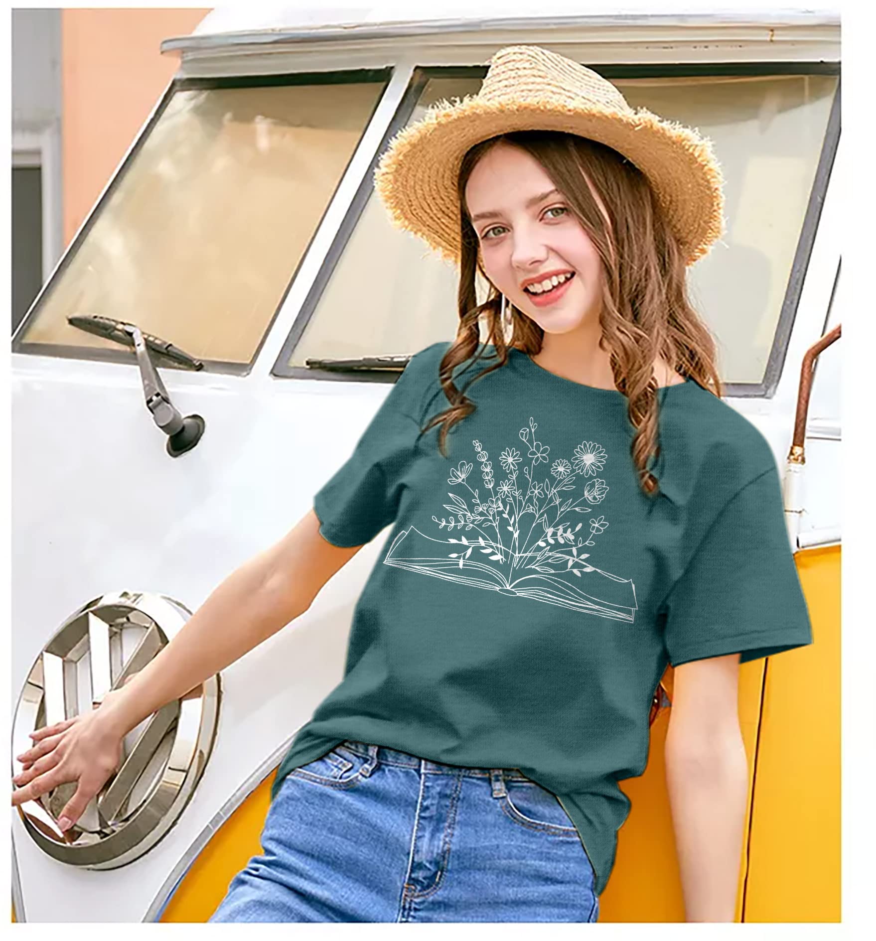 Funny Wildflowers Book Lovers T-Shirt for Women - Cute Reading Graphic Tee for Teachers & Bookworms - Perfect for Book Clubs, Library Visits & Casual Wear