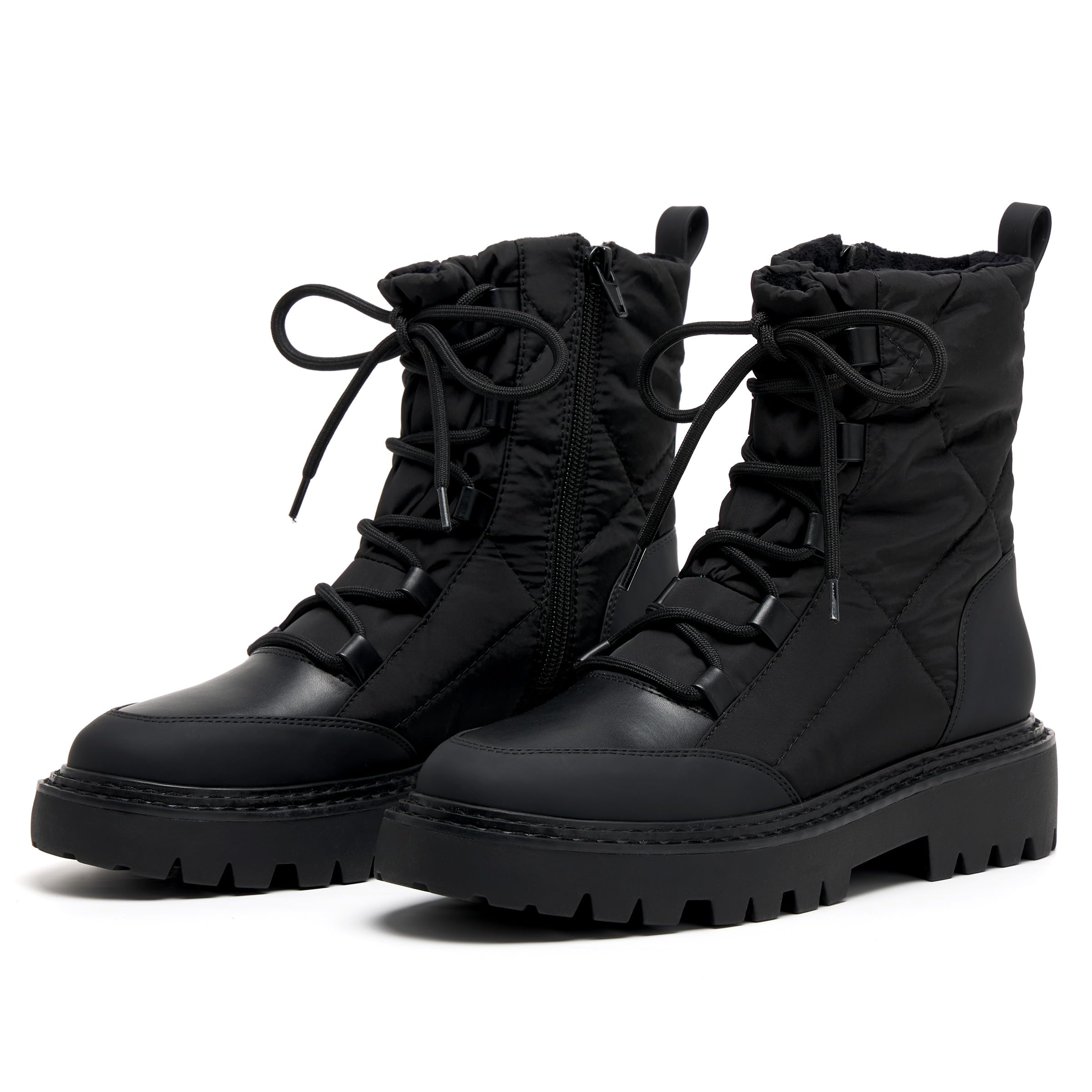 Vodvob Women's Combat Boots - Lace Up Ankle Boots with Lug Sole & Thick Lining | Zipper Winter Booties for Warmth | Perfect for Outdoor Hiking, Street Fashion & Cold Weather