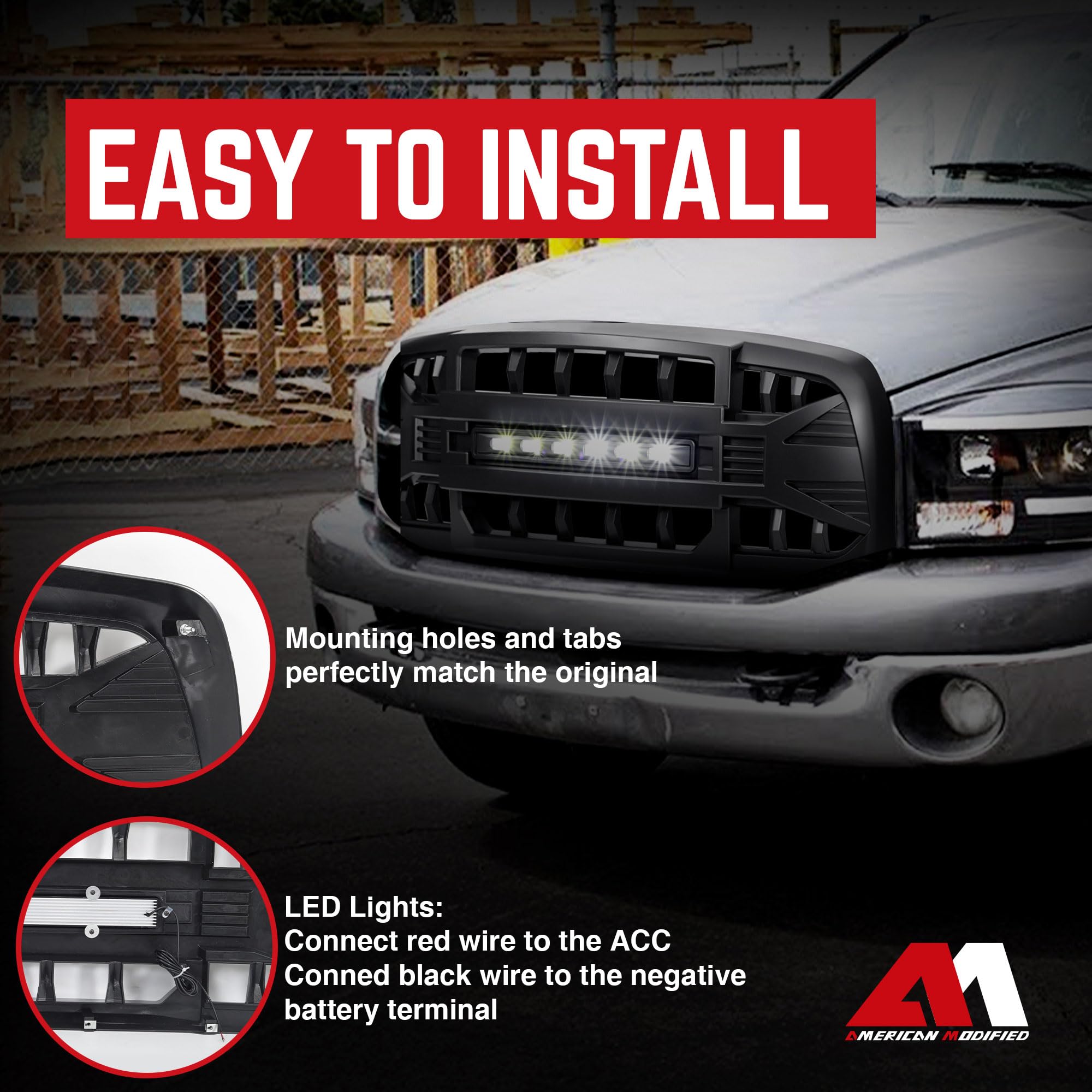 AMERICAN MODIFIED Armor Grille with LED Off-Road Lights for 2006-2008 Dodge Ram 1500 & 2006-2009 Ram 2500/3500 - Matte Black Truck Grille | Heavy Duty Protection & Style for Off-Roading, Truck Shows & Daily Driving