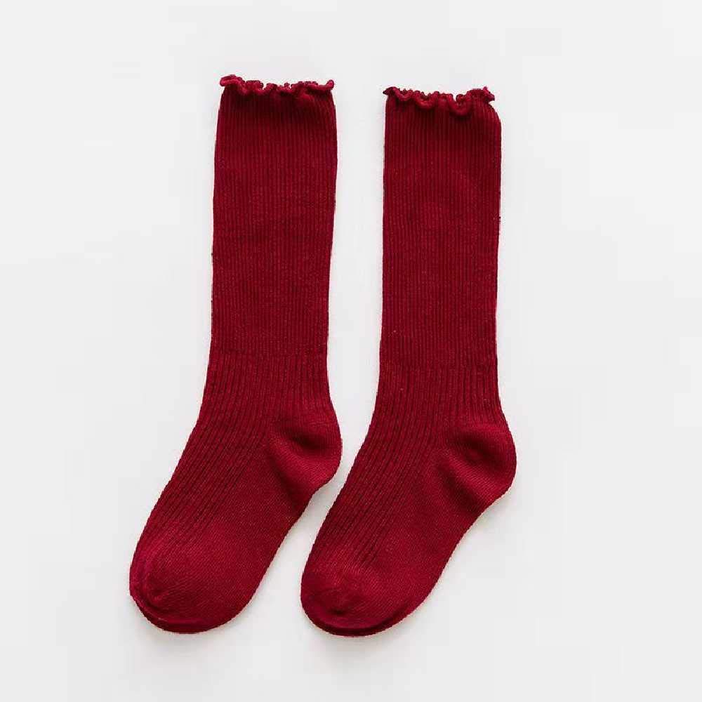 Ubrand Kids Cotton Socks with Cute Wooden Ears - 5 Pairs of Soft Candy Color Crew Socks for Toddlers 1-3 Years (Burgundy) - Perfect for Playtime, School & Everyday Comfort