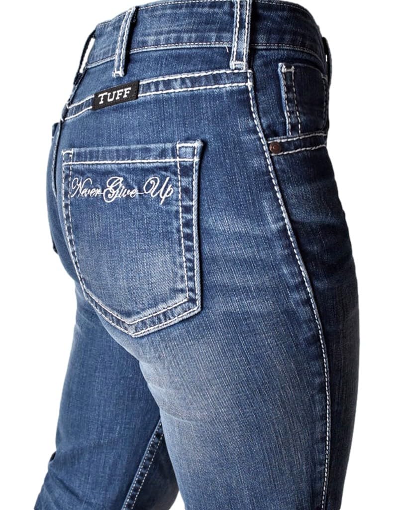 Cowgirl Tuff Western Jeans for Women - Medium Wash Never Give Up Denim Pants - Perfect for Rodeo, Horseback Riding & Country Fashion