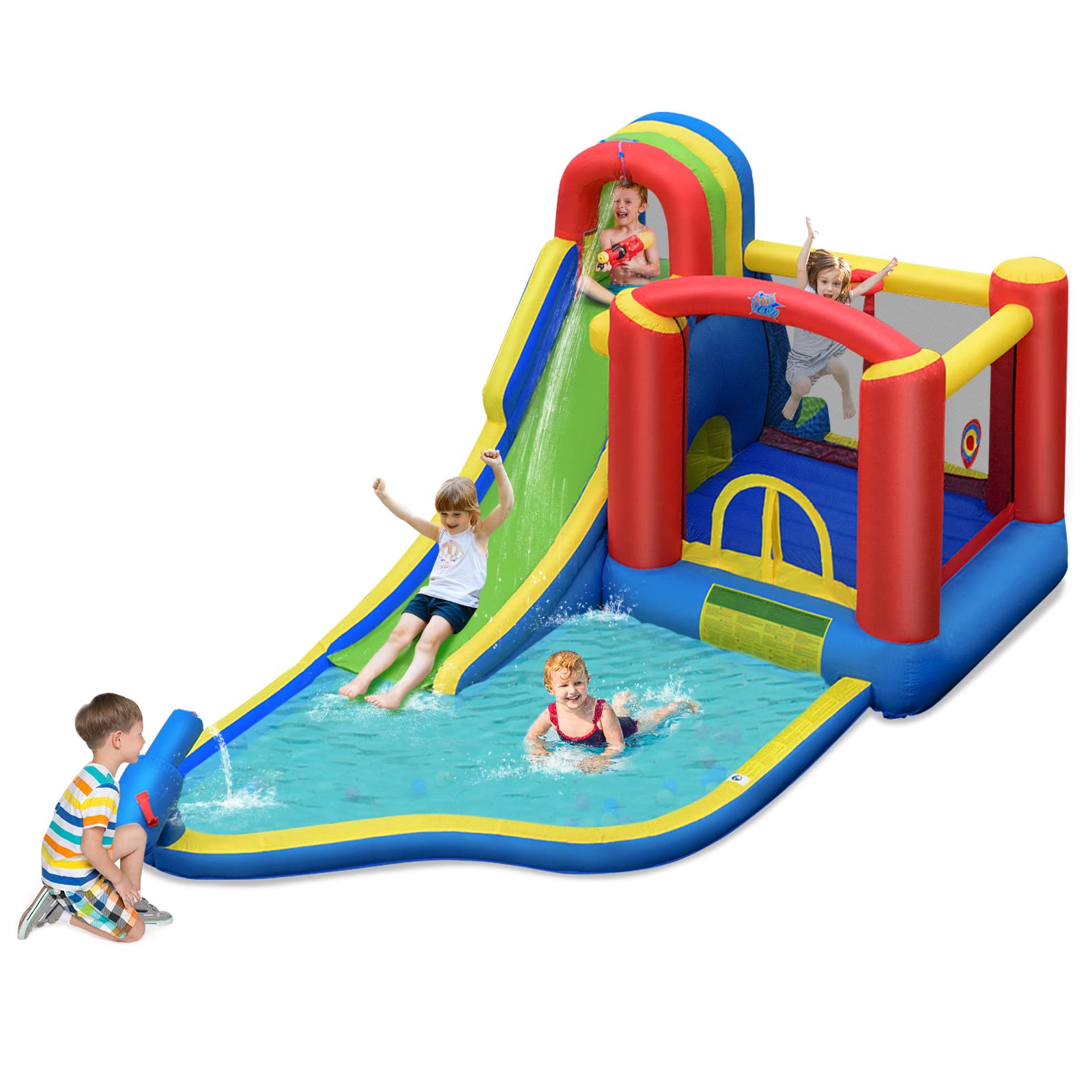 **HONEY JOY 7-in-1 Inflatable Water Slide for Kids & Adults – Giant Splash Pool, Bouncy Water Park, Backyard Bounce House – Outdoor Summer Fun (Blower Not Included) – Perfect for Birthday Parties, Family Gatherings, and Backyard Playtime**