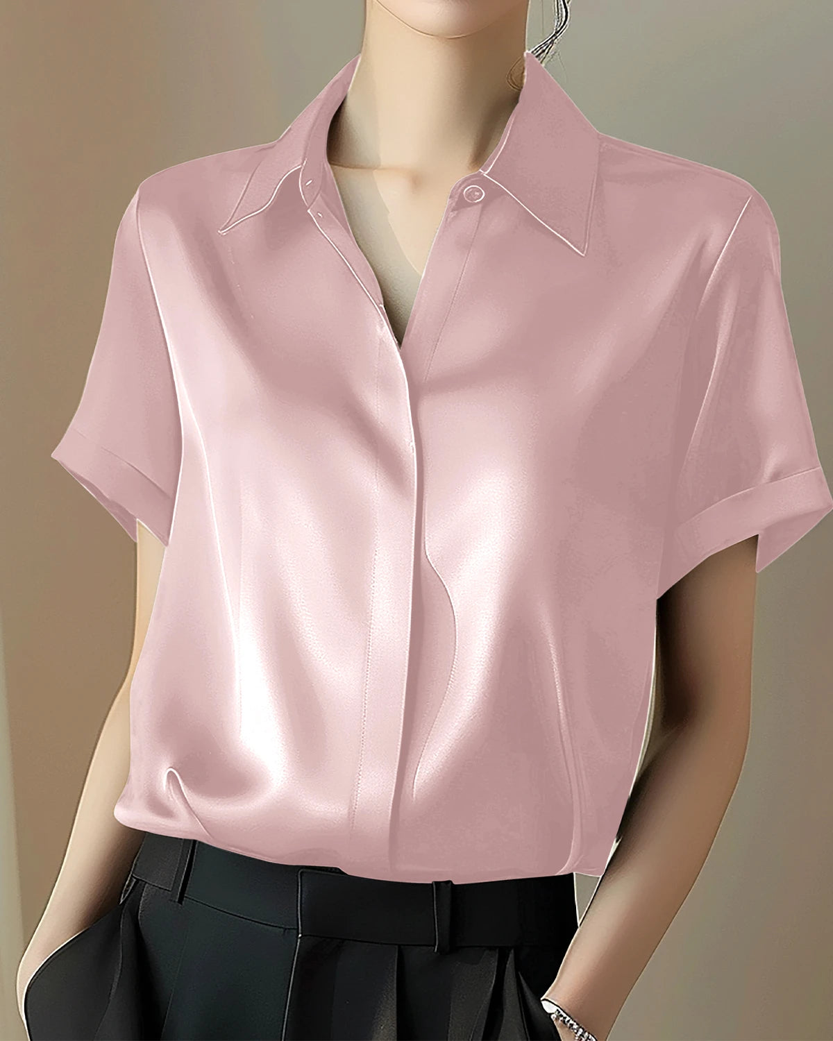 Classic Concealed Silk Shirt for Women - Elegant Hidden Button Blouse for Office & Formal Wear | Perfect for Business Meetings, Weddings & Special Occasions