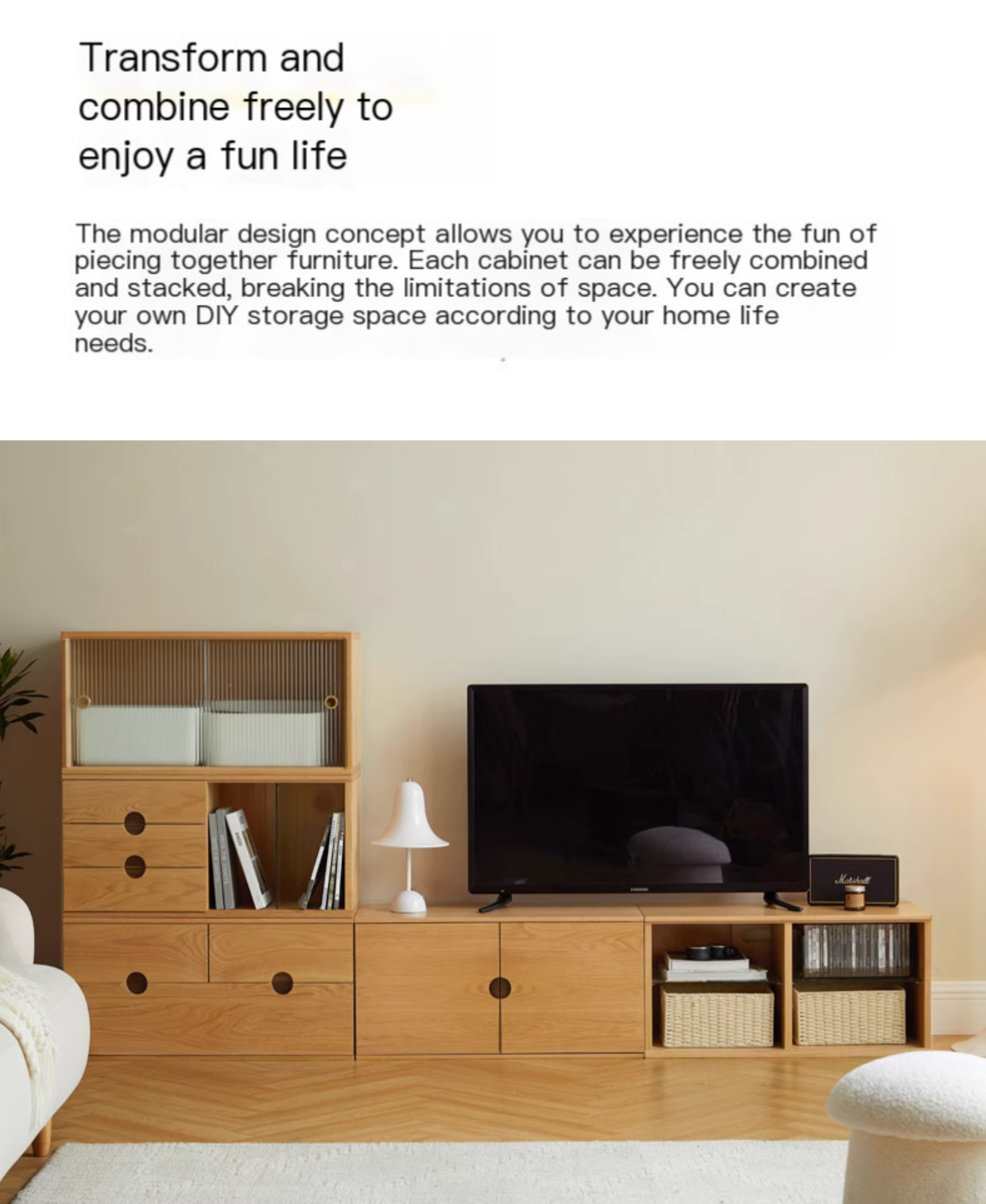Oak Solid Wood Modern TV Stand - Stylish Entertainment Center for Living Room & Home Theater Setup