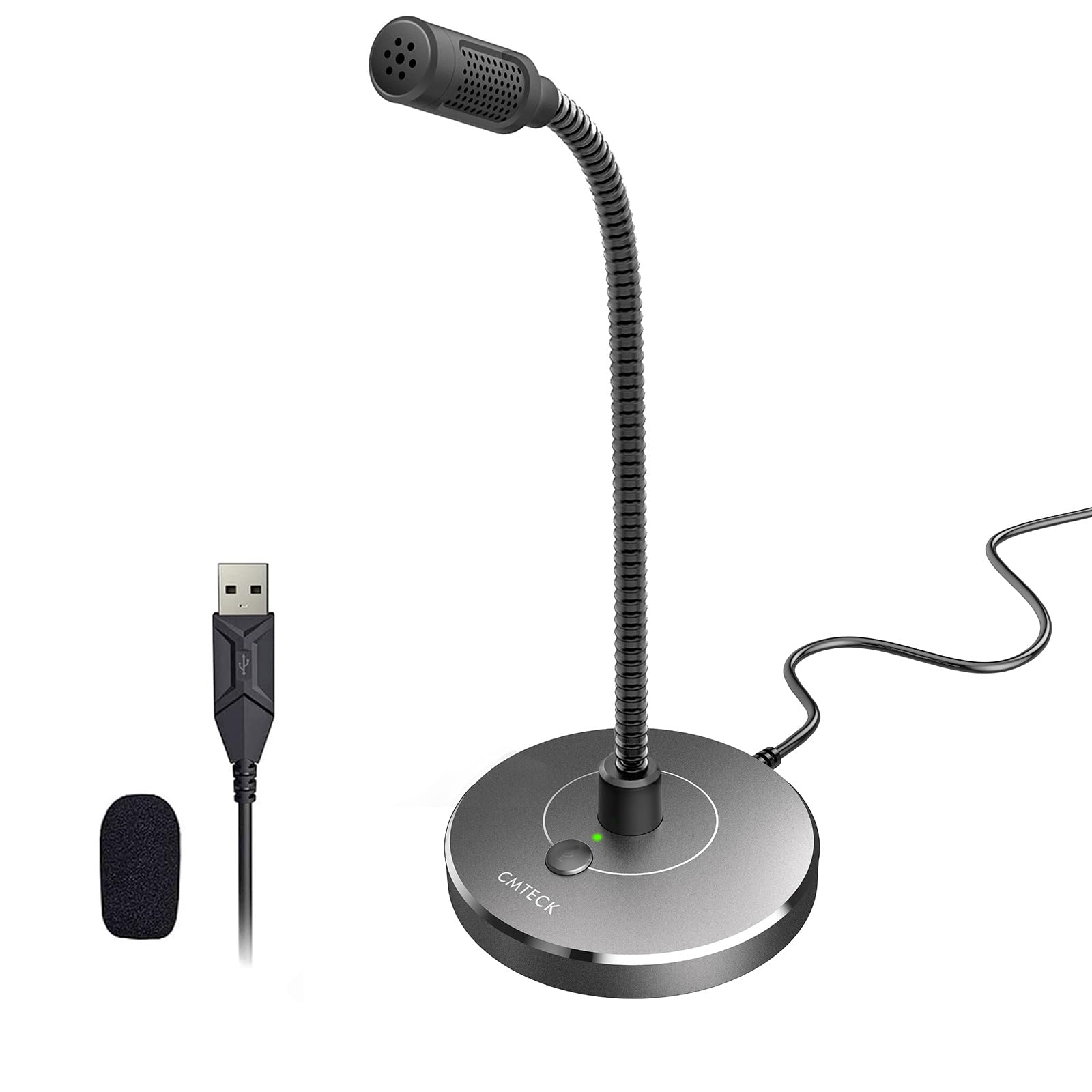 CMTECK G009 USB Computer Microphone with Noise Cancellation - Professional Desktop Mic for PC & Laptop - Perfect for Podcasting, Gaming, Streaming, Zoom/Skype Calls, YouTube Videos & Home Studio Recording - Includes Mute Function (Windows/Mac Compatible, Gray) - Ideal for Remote Work, Online Classes & Voice Chat