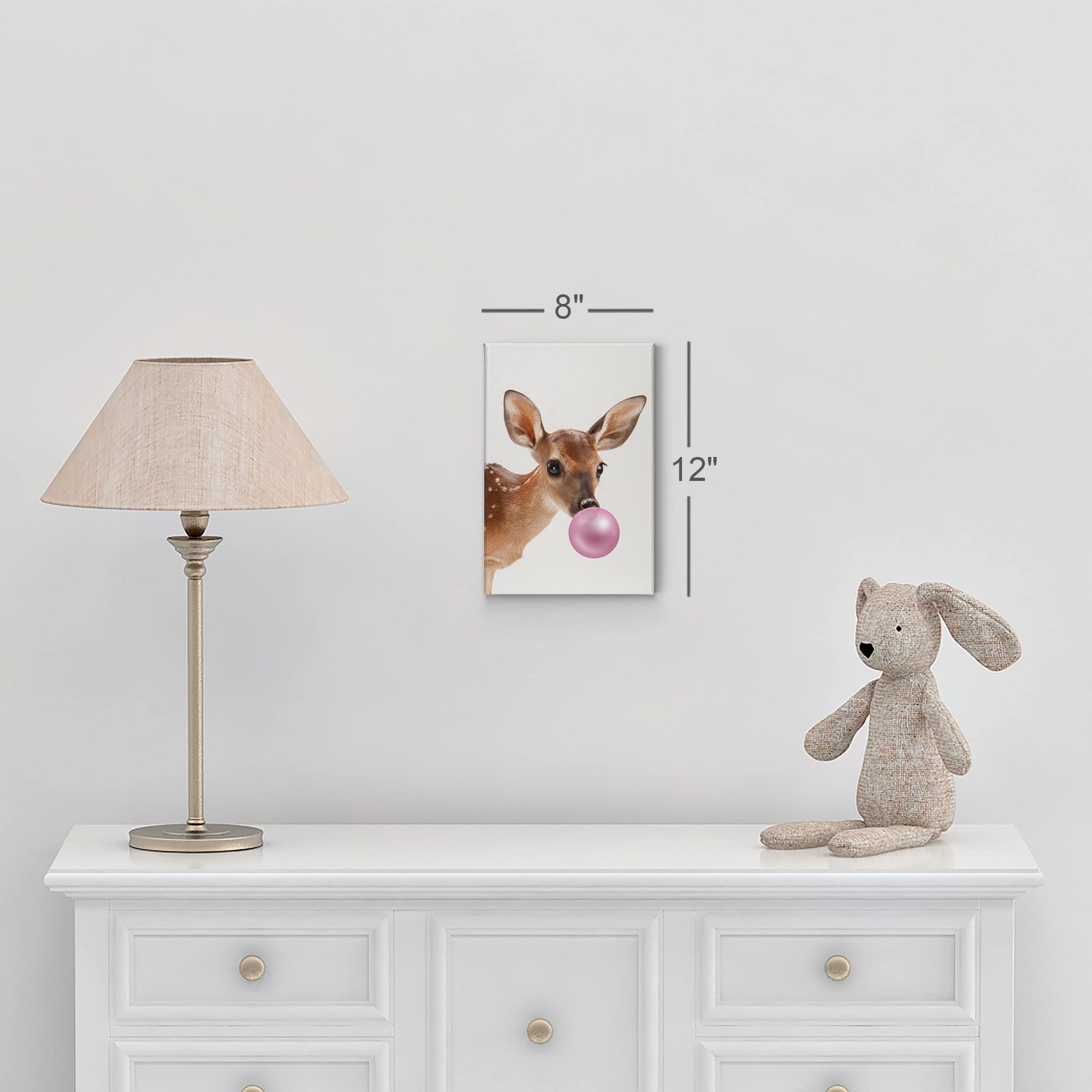 Baby Deer Bubble Gum Pink Canvas Wall Art - Nursery Decor, Kids Room Gift, Stretched & Ready to Hang (12x8, Made in USA) | Perfect for Children's Bedroom, Playroom & Baby Shower Decorations