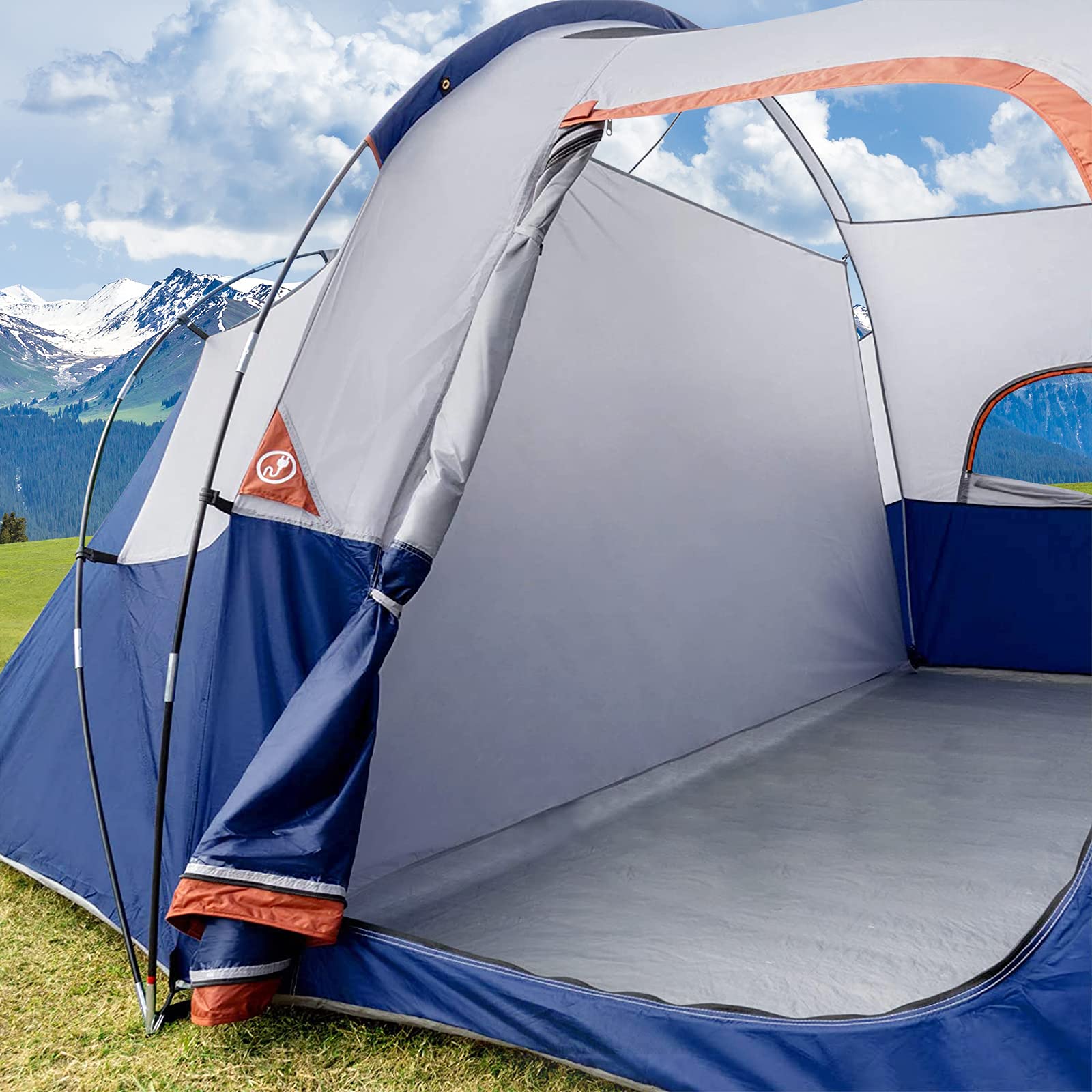 CAMPROS CP 9-Person Camping Tent - 2 Room Family Tent with Waterproof Rainfly, 4 Large Mesh Windows, Double Layer Design for All-Weather Protection - Easy Setup & Portable with Carry Bag - Perfect for Family Camping, Backpacking & Outdoor Adventures