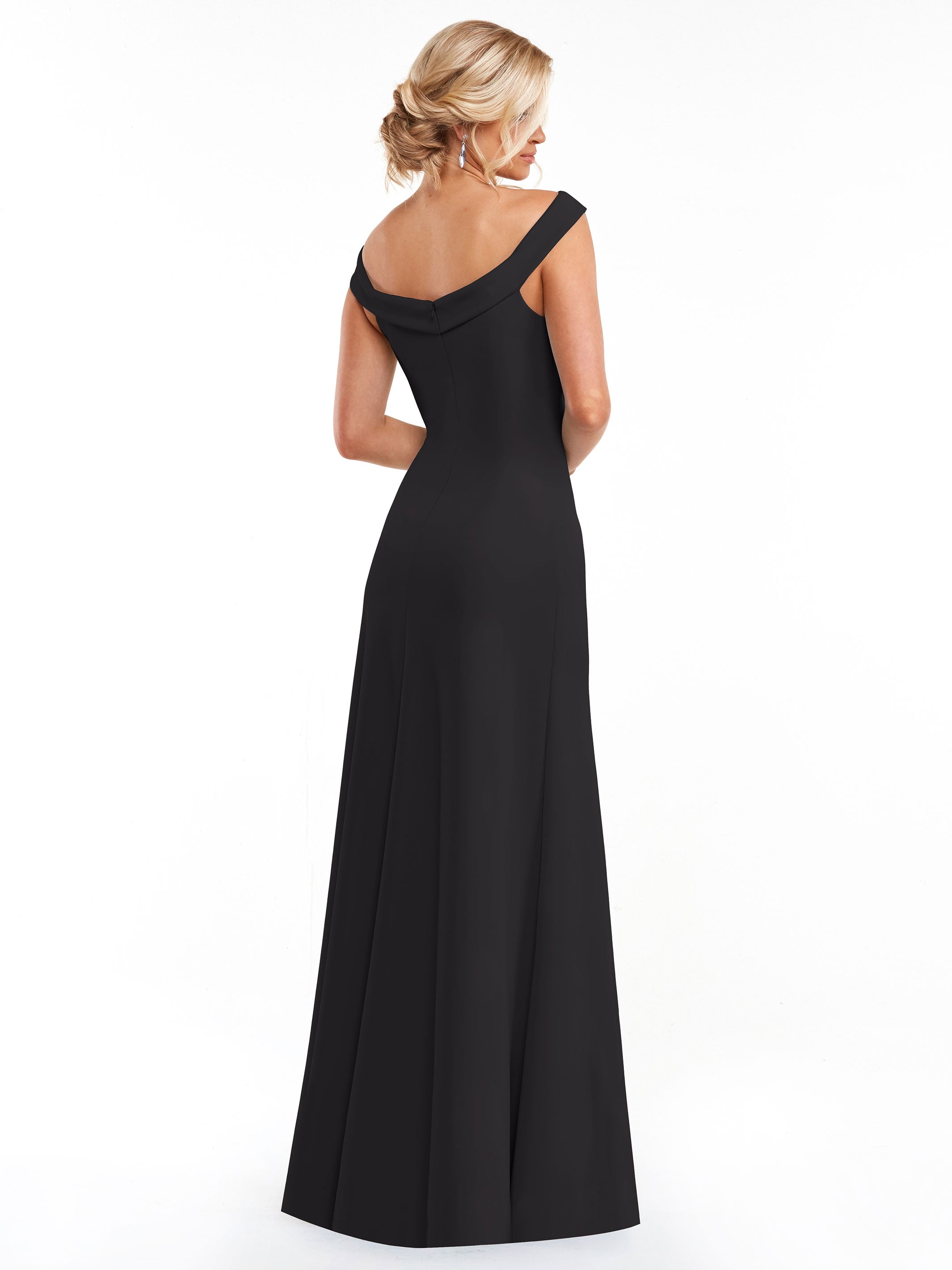 Elegant 83048 Double Knit A-Line Bridesmaid Dress with Off-the-Shoulder Sleeves - Perfect for Weddings, Formal Events & Special Occasions