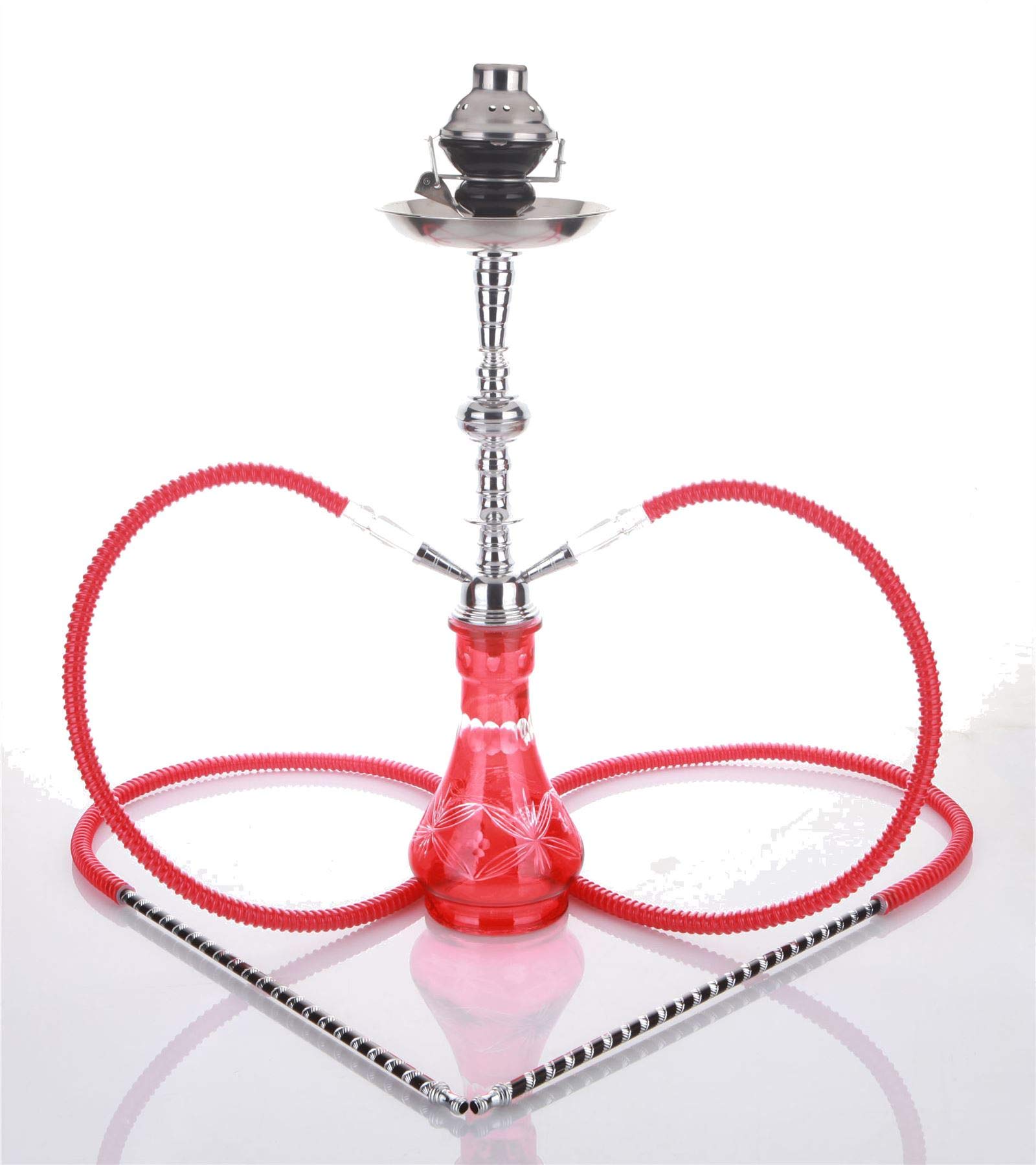 Premium Medium Black Hookah Set - 2 Hose, Glass Water Vase, Tobacco & Nicotine Free - Perfect for Relaxing at Home, Parties & Social Gatherings